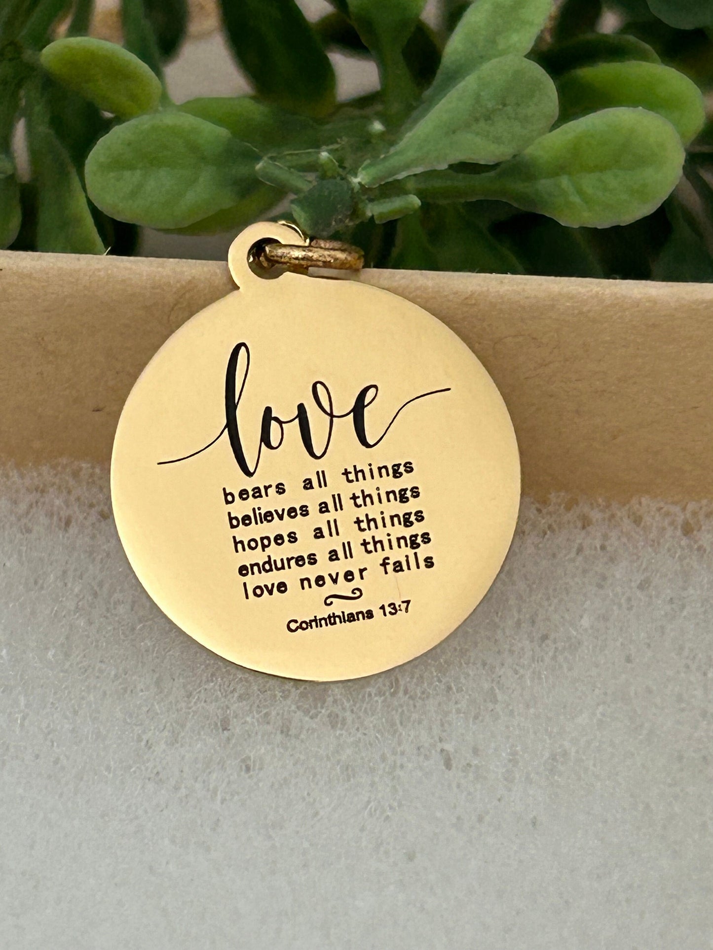 Love Never Fails Bible Verse Necklace, Christian Gifts, Scripture Necklace, Mothers Day Gift, Wedding Gift, Love Jewelry, Corinthians 13:7