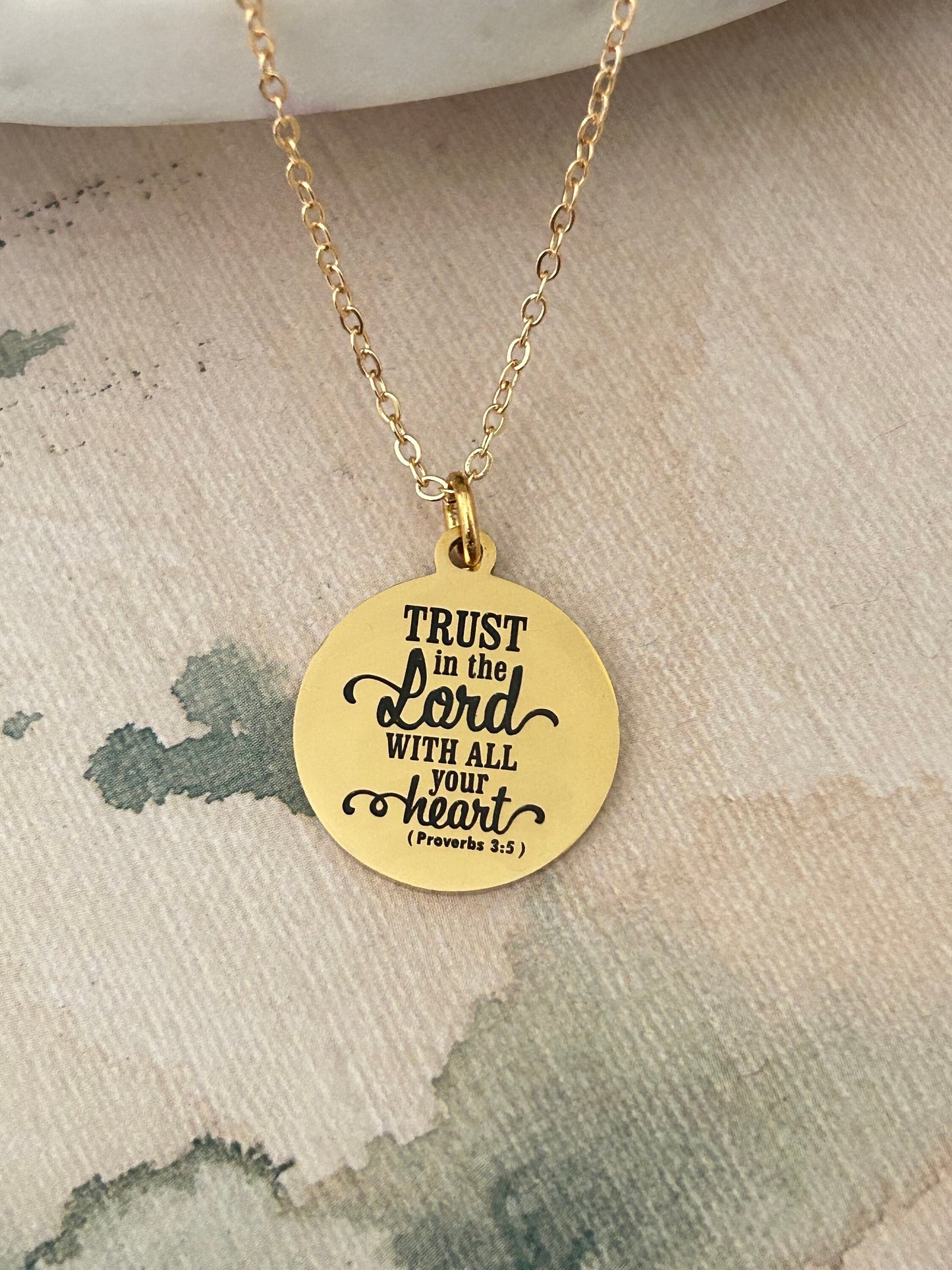 Trust in The Lord Gold Bible Verse Necklace, Proverbs 3:5, Christian Gifts, Scripture Jewelry, Mother’s Day Gift