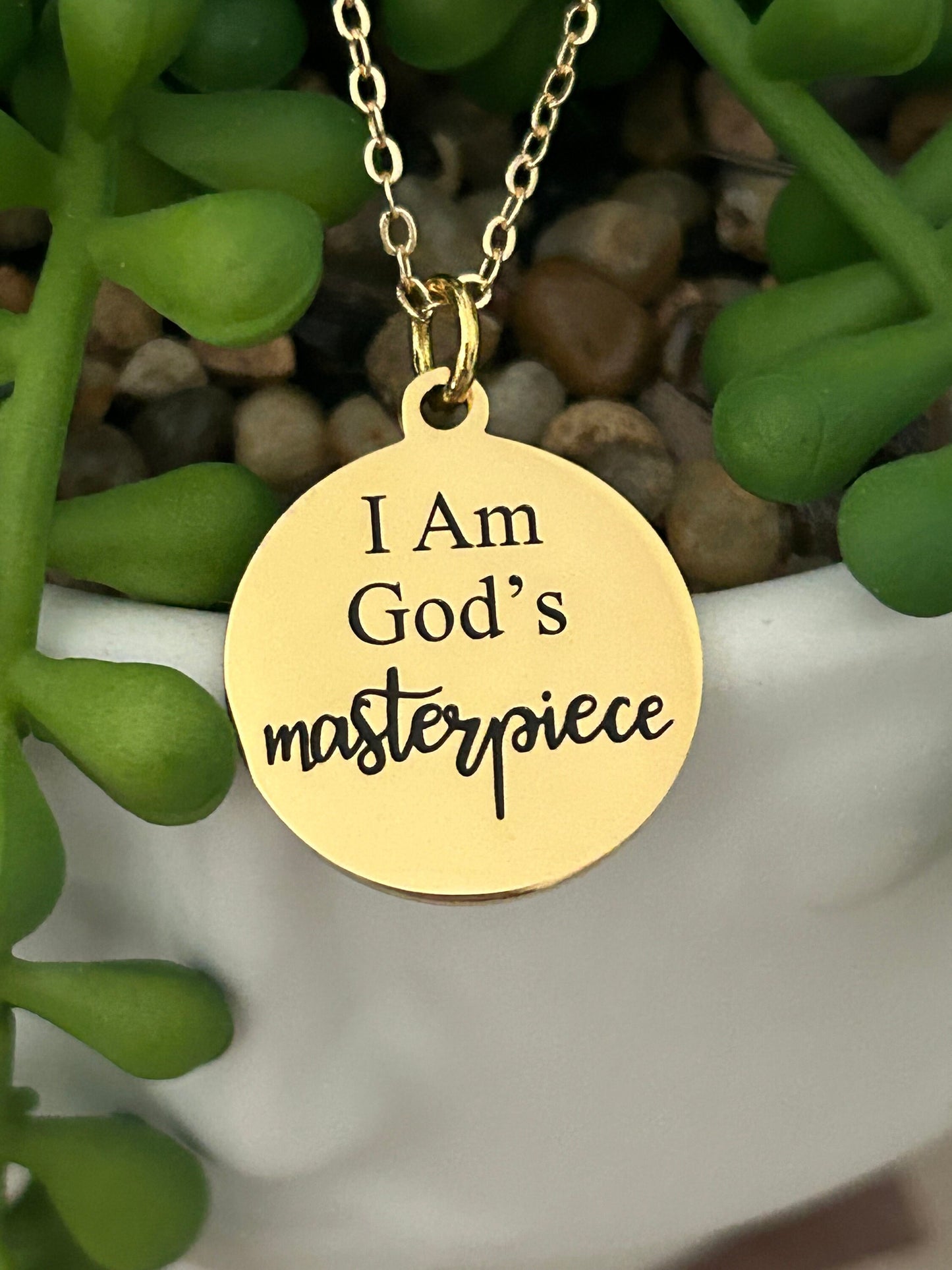 God's Masterpiece Necklace: Engraved Christian Gift, 14k Gold over Stainless Steel