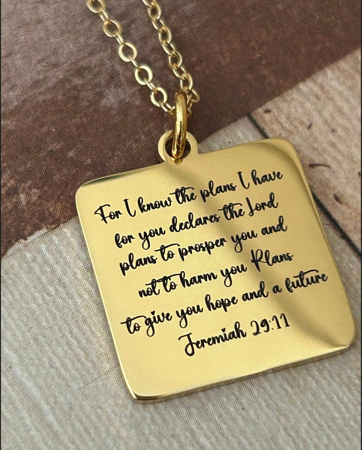 For I know the plans that I have for you Bible Verse Gold Necklace, Christian Jewelry Gifts, Jeremiah 29:11, Personalized Engraved Necklace