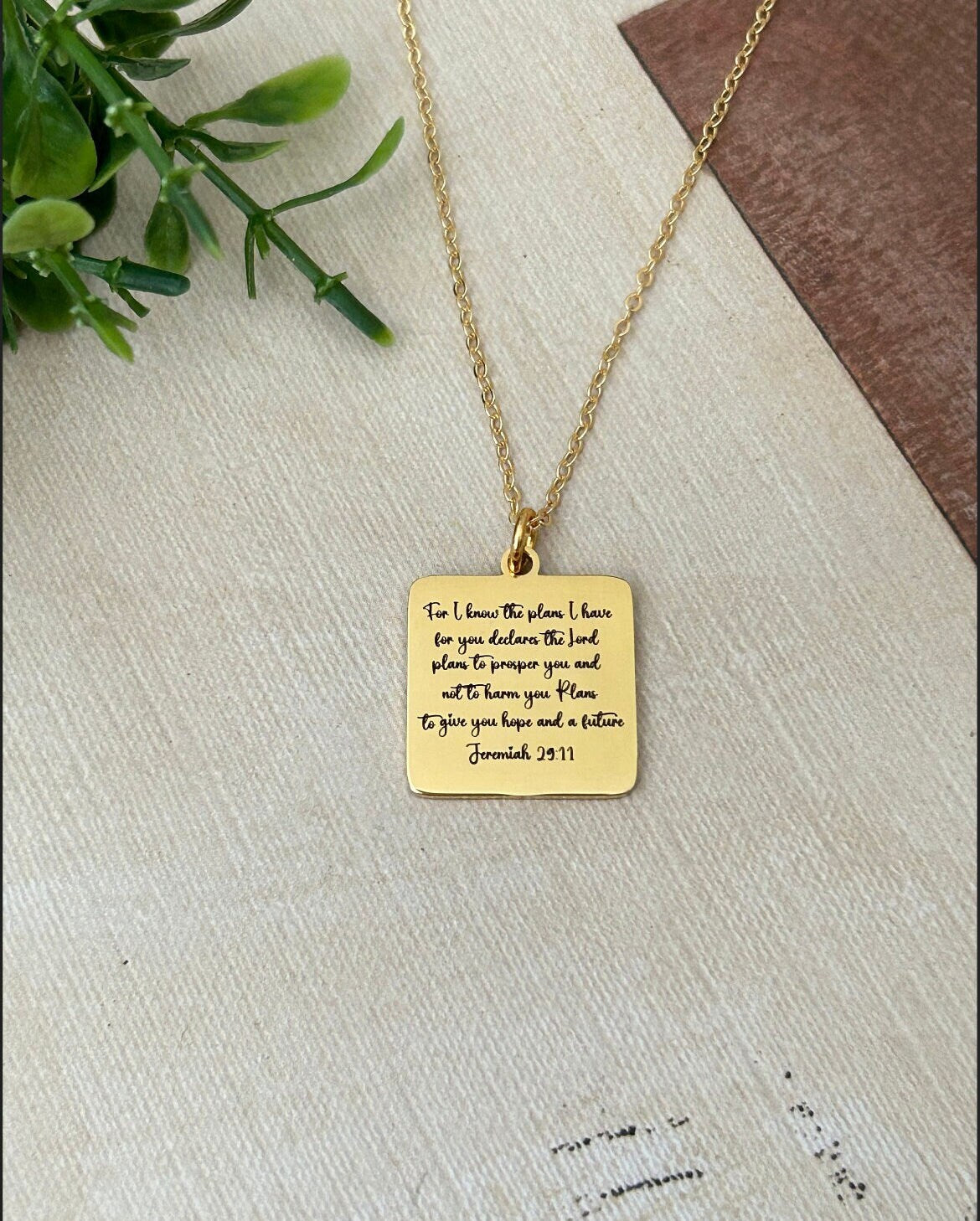 For I know the plans that I have for you Bible Verse Gold Necklace, Christian Jewelry Gifts, Jeremiah 29:11, Personalized Engraved Necklace