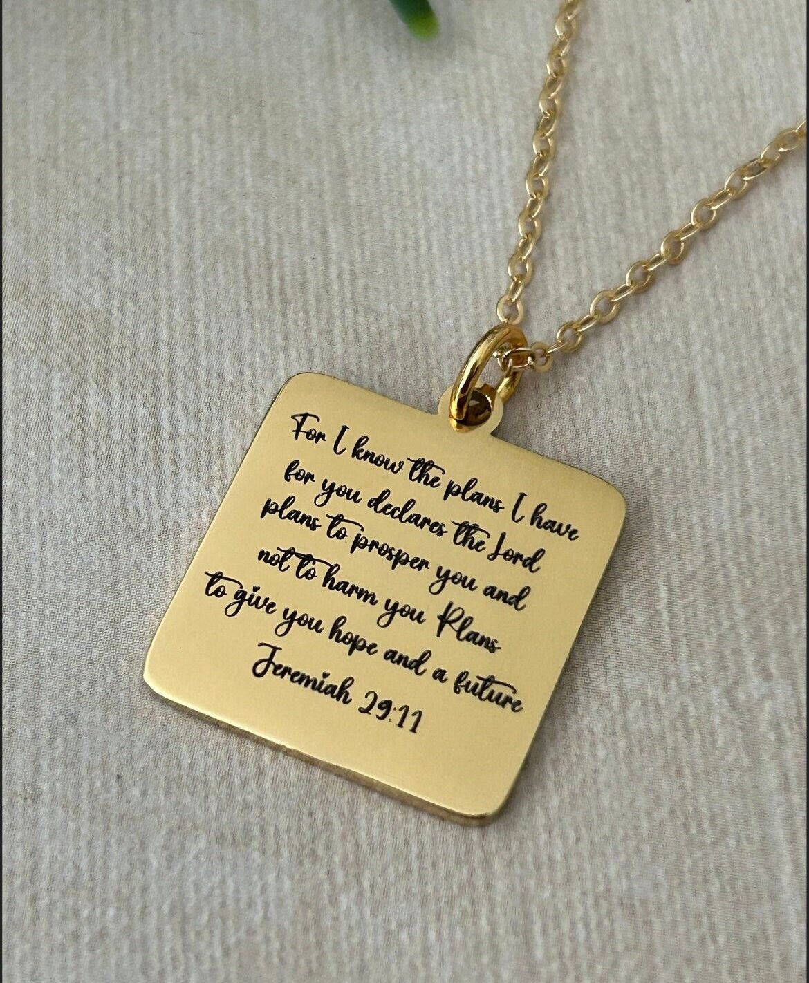 For I know the plans that I have for you Bible Verse Gold Necklace, Christian Jewelry Gifts, Jeremiah 29:11, Personalized Engraved Necklace