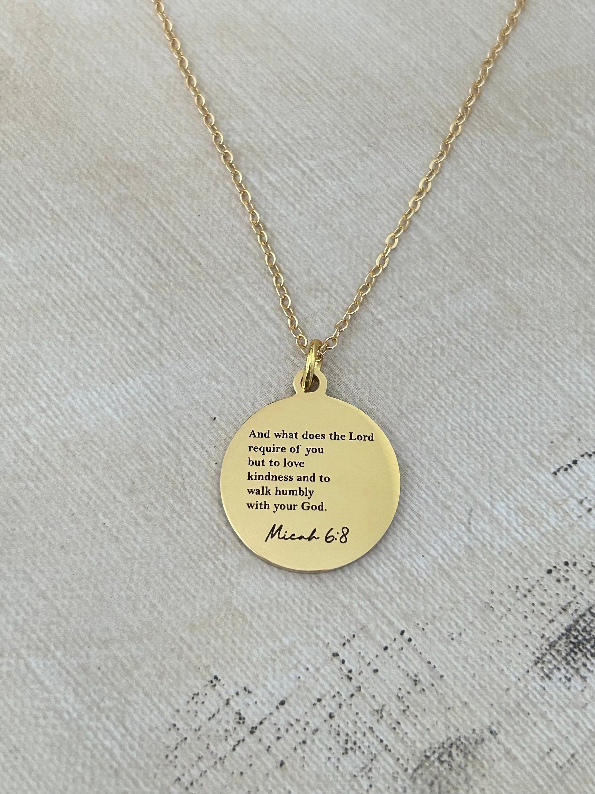 And what does the Lord require Bible Verse Necklace, Micah 6:8, Christian Gifts, Scripture jewelry Personalized engraved, 16K Gold plated