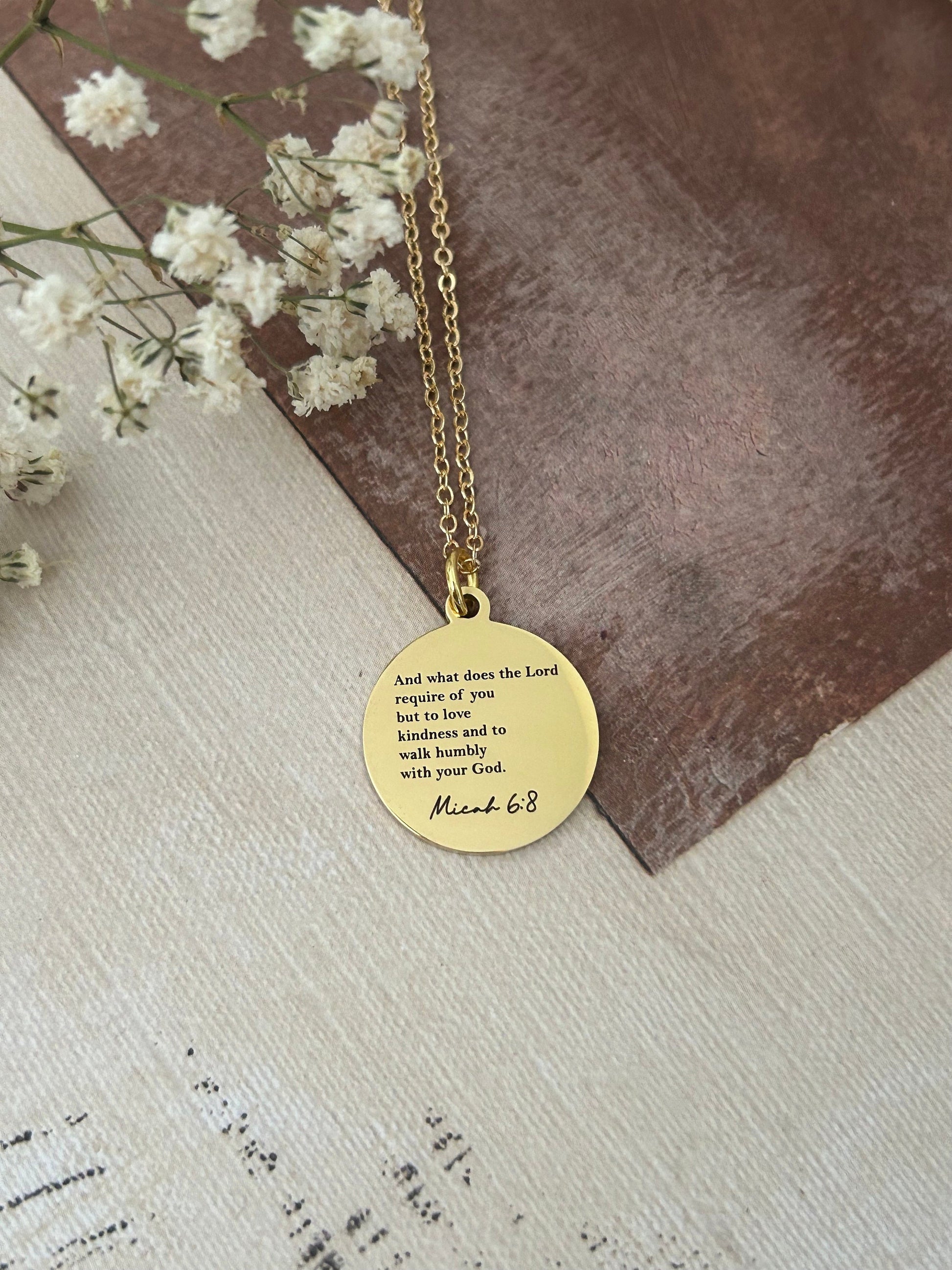 And what does the Lord require Bible Verse Necklace, Micah 6:8, Christian Gifts, Scripture jewelry Personalized engraved, 16K Gold plated