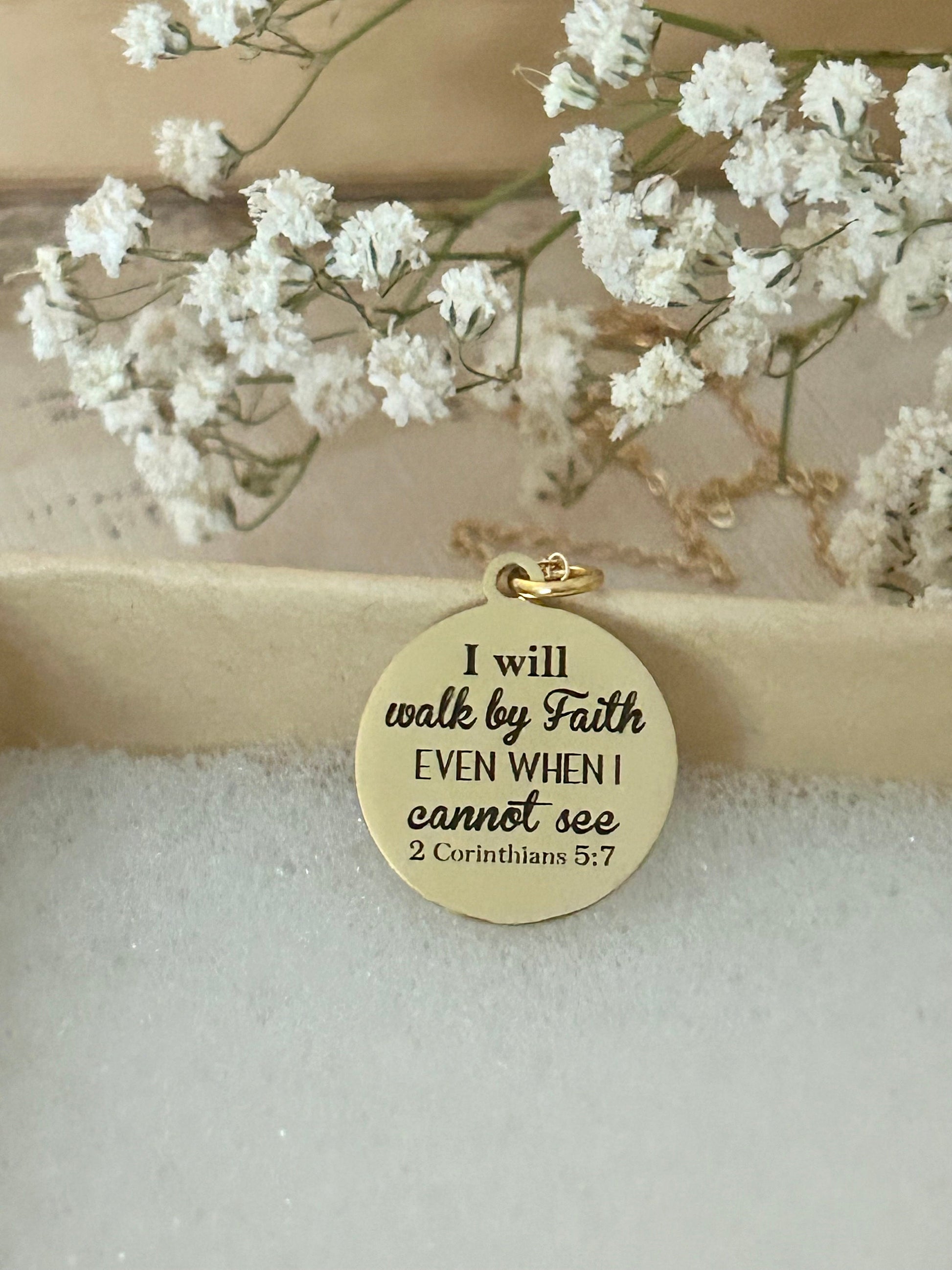 I will walk by faith even when I cannot see Bible Verse Necklace, Christian Faith Gifts, Scripture Jewelry, Baptism, 2 Corinthians 5:7