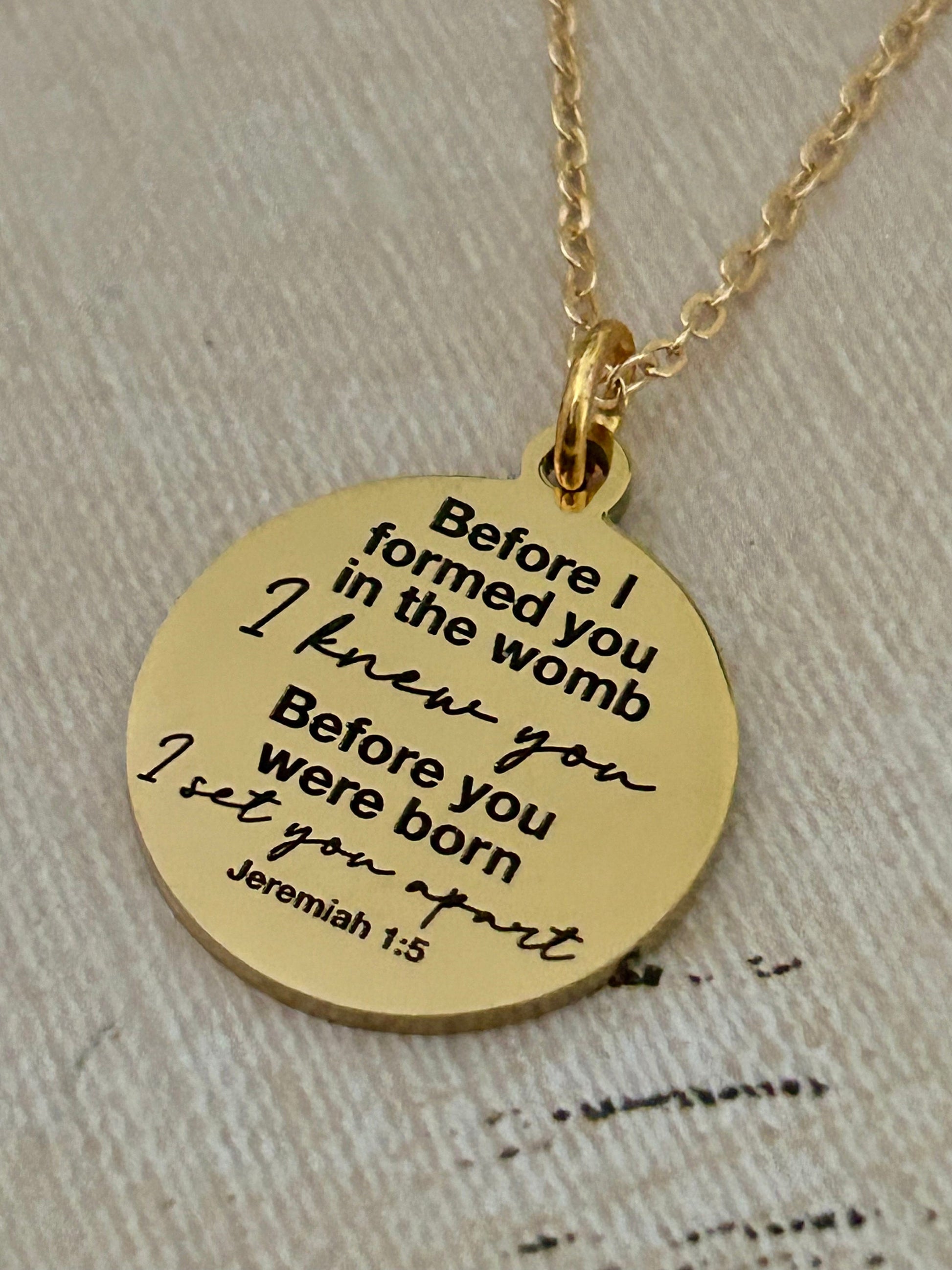 Before I formed you in the womb I knew you bible verse Necklace, 16K Gold plated, Scripture Jewelry, Christian Gifts, Jeremiah 1:5, Mom Gift