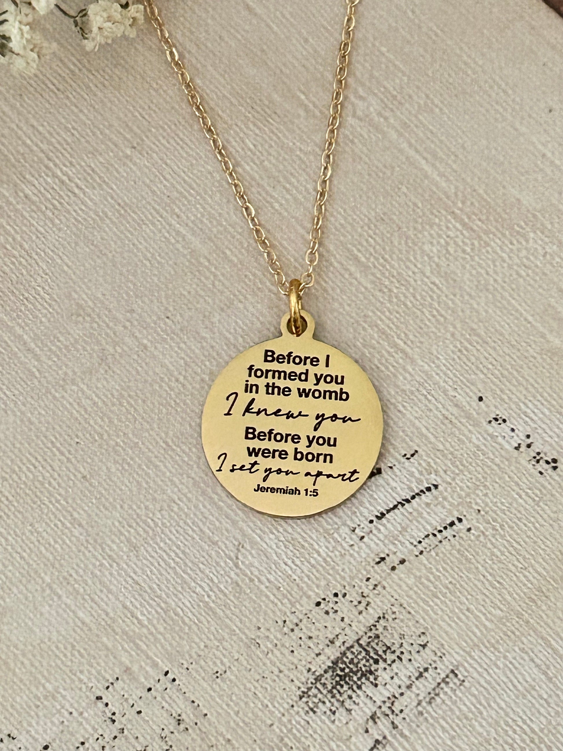 Before I formed you in the womb I knew you bible verse Necklace, 16K Gold plated, Scripture Jewelry, Christian Gifts, Jeremiah 1:5, Mom Gift