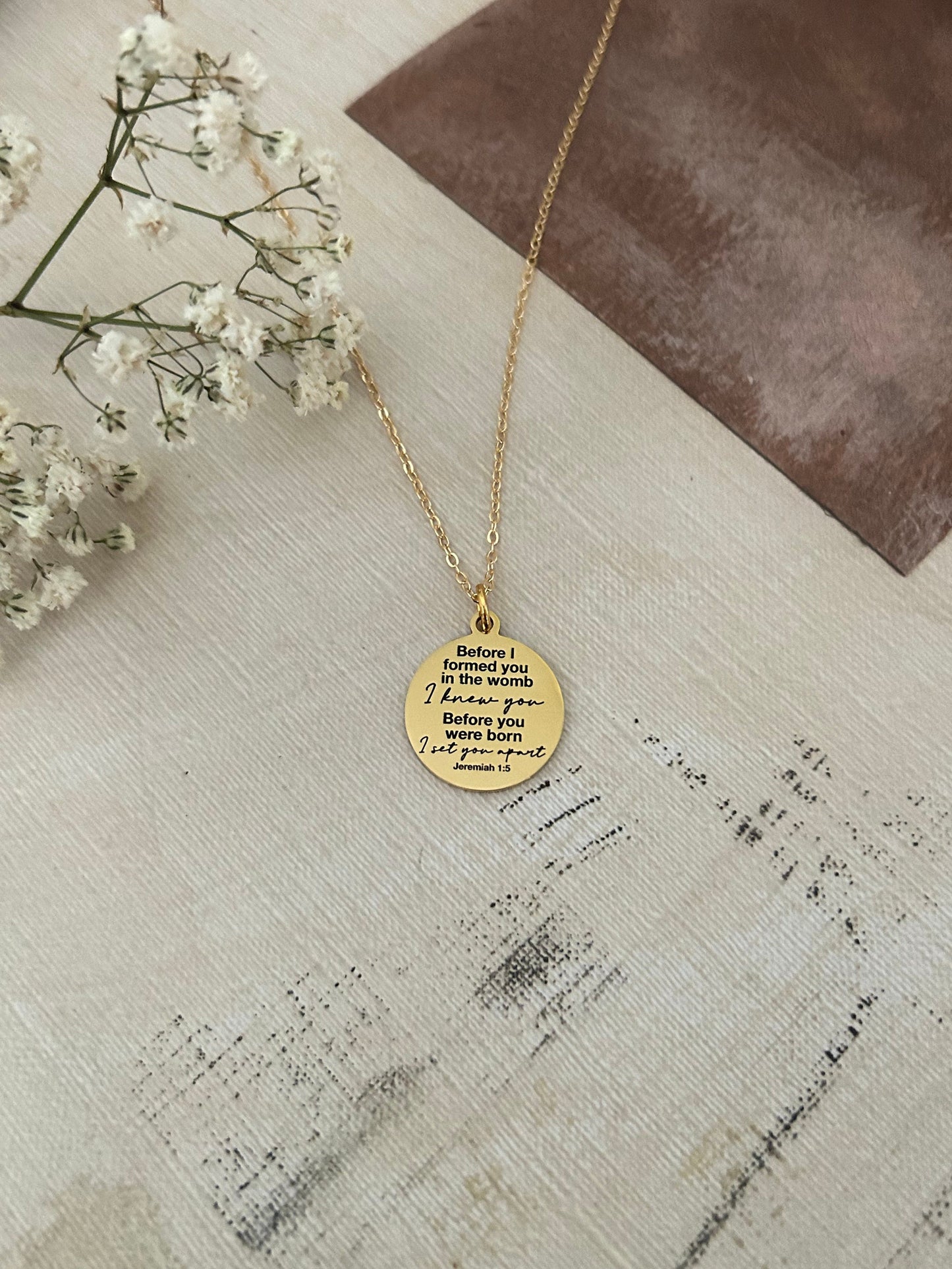 Before I formed you in the womb I knew you bible verse Necklace, 16K Gold plated, Scripture Jewelry, Christian Gifts, Jeremiah 1:5, Mom Gift