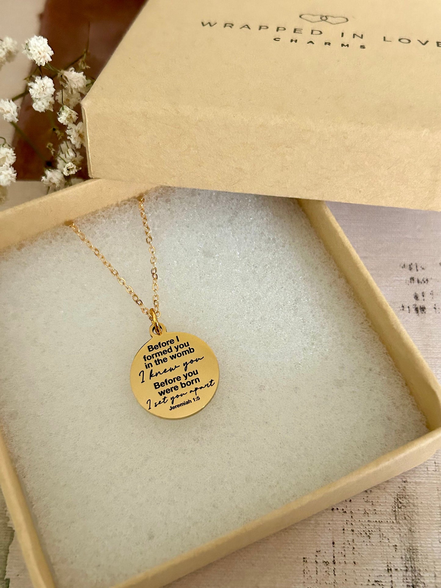 Before I formed you in the womb I knew you bible verse Necklace, 16K Gold plated, Scripture Jewelry, Christian Gifts, Jeremiah 1:5, Mom Gift