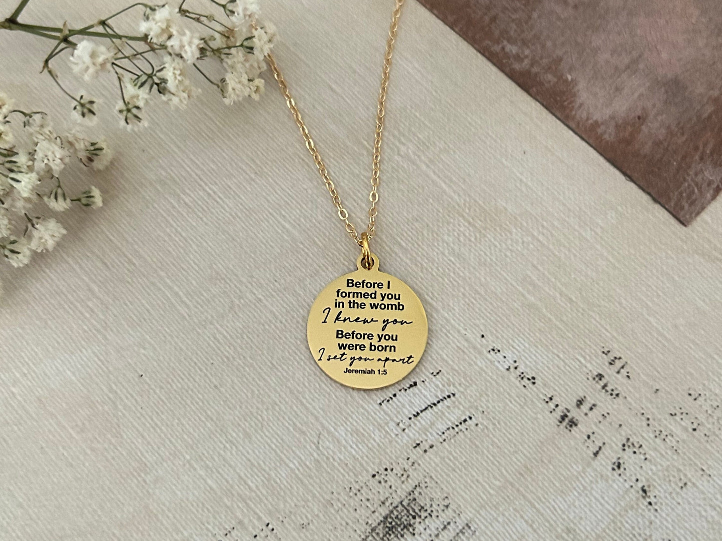 Before I formed you in the womb I knew you bible verse Necklace, 16K Gold plated, Scripture Jewelry, Christian Gifts, Jeremiah 1:5, Mom Gift