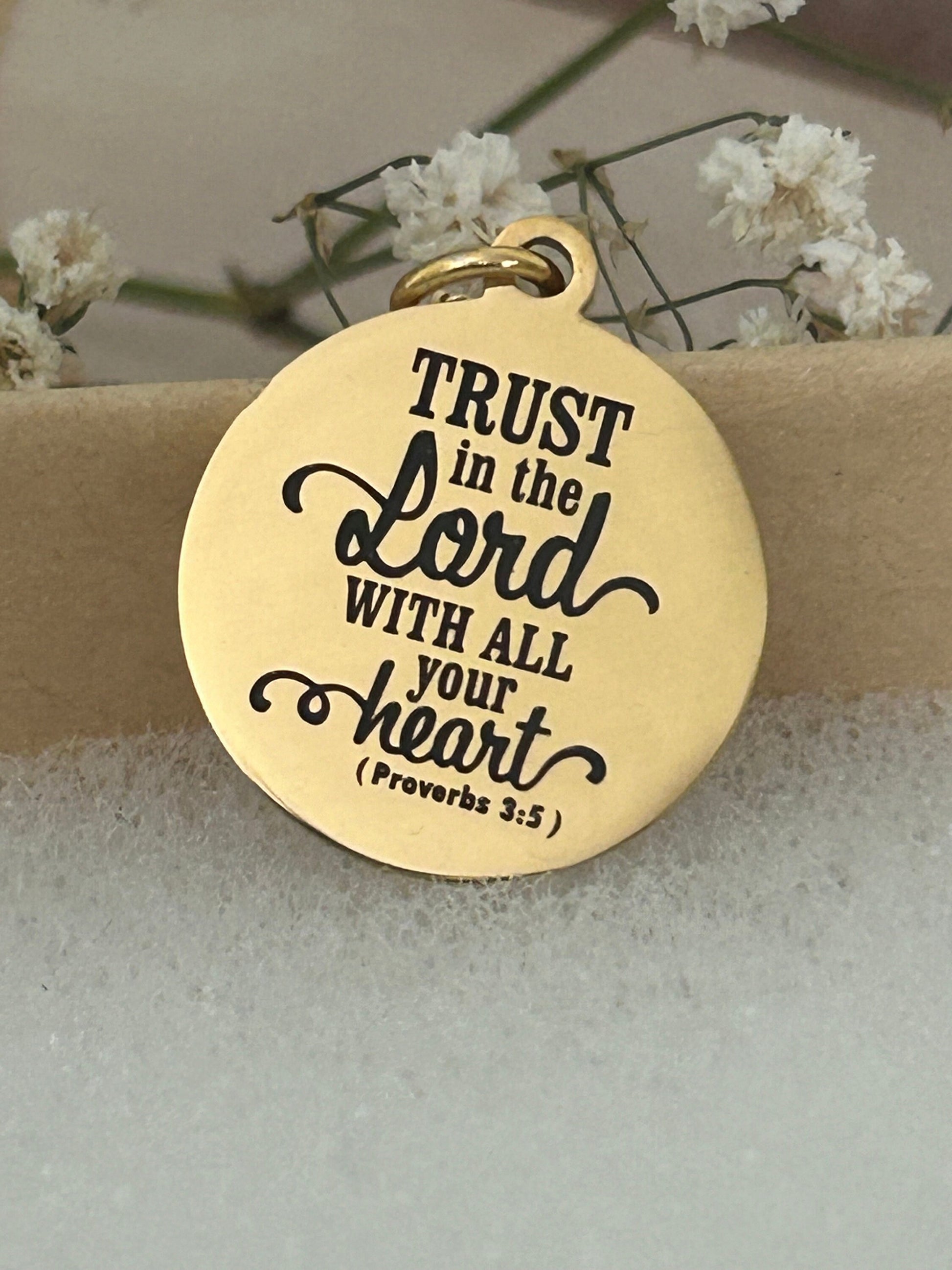 Trust in The Lord Gold Bible Verse Necklace, Proverbs 3:5, Christian Gifts, Scripture Jewelry, Mother’s Day Gift