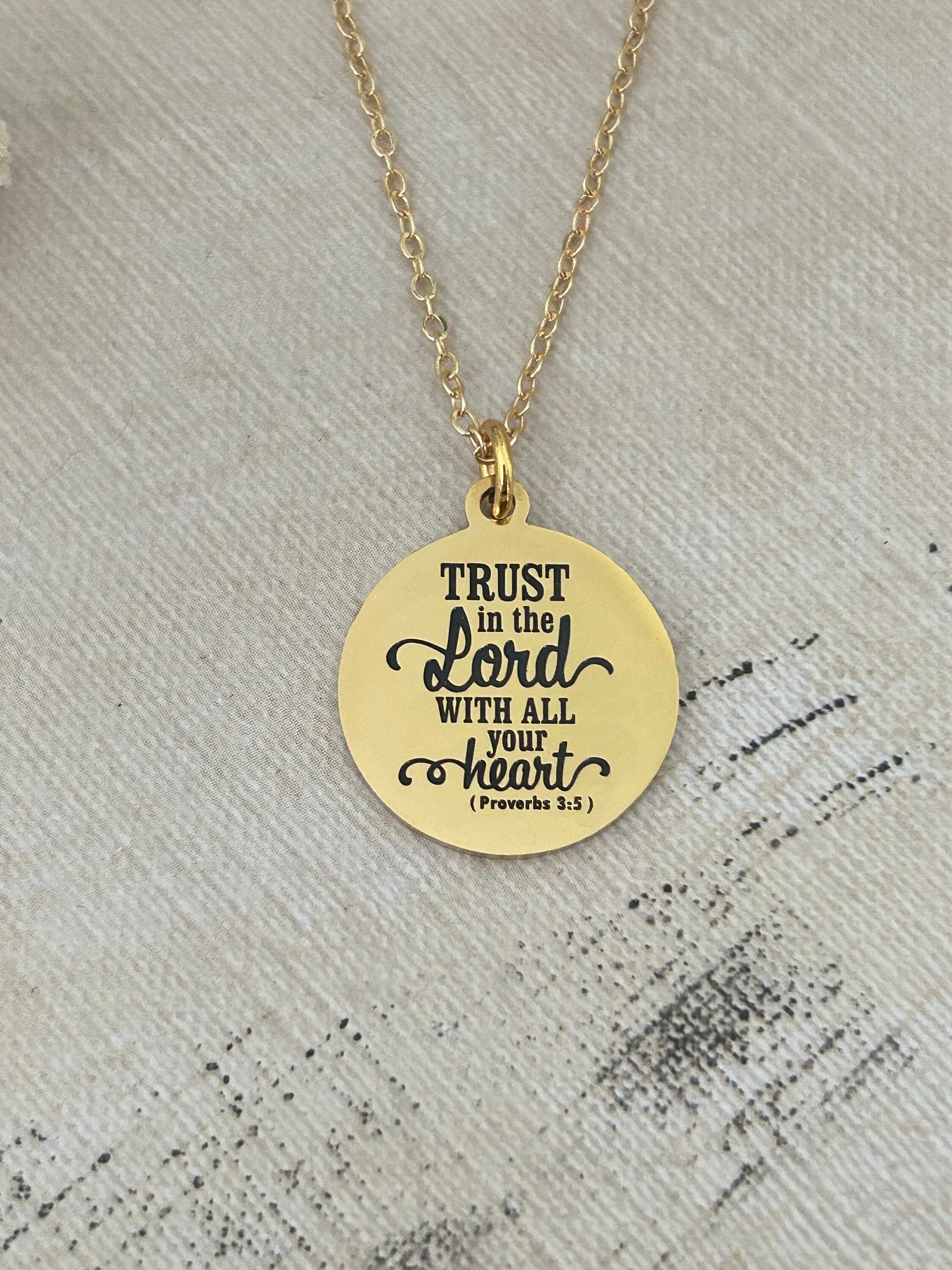 Trust in The Lord Gold Bible Verse Necklace, Proverbs 3:5, Christian Gifts, Scripture Jewelry, Mother’s Day Gift