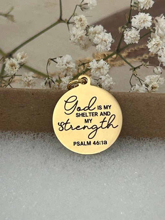 God is My Shelter and my Strength Bible Verse Necklace, Psalm 46:1, Christian Jewelry Gifts, Scripture Pendant Charms, 16K Gold Plated