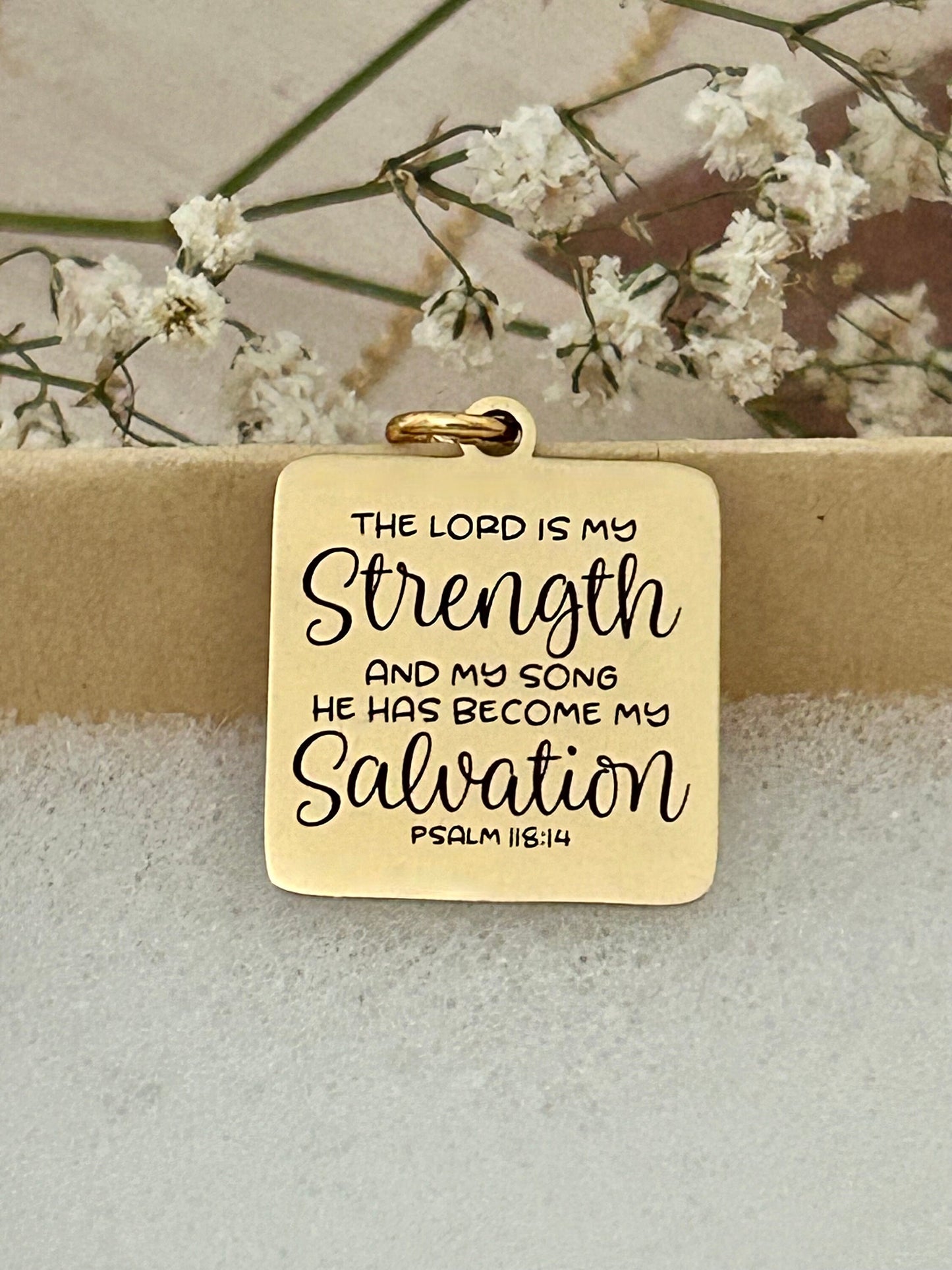 The Lord is My Strength Bible Verse Necklace, Psalm 118:14, Christian Faith Gifts, Scripture Jewelry, Mothers Day Gift, Prayer Necklace