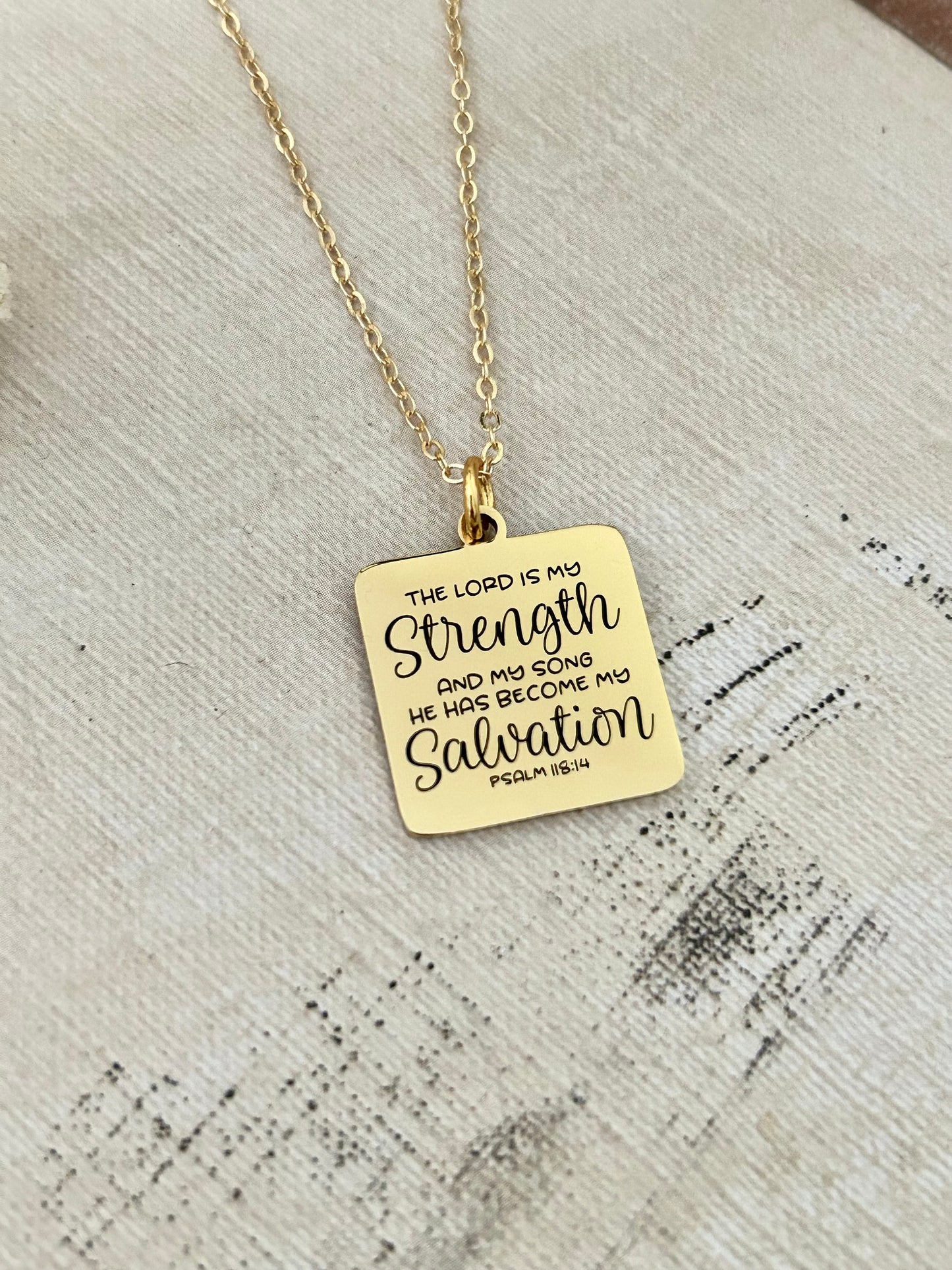 The Lord is My Strength Bible Verse Necklace, Psalm 118:14, Christian Faith Gifts, Scripture Jewelry, Mothers Day Gift, Prayer Necklace