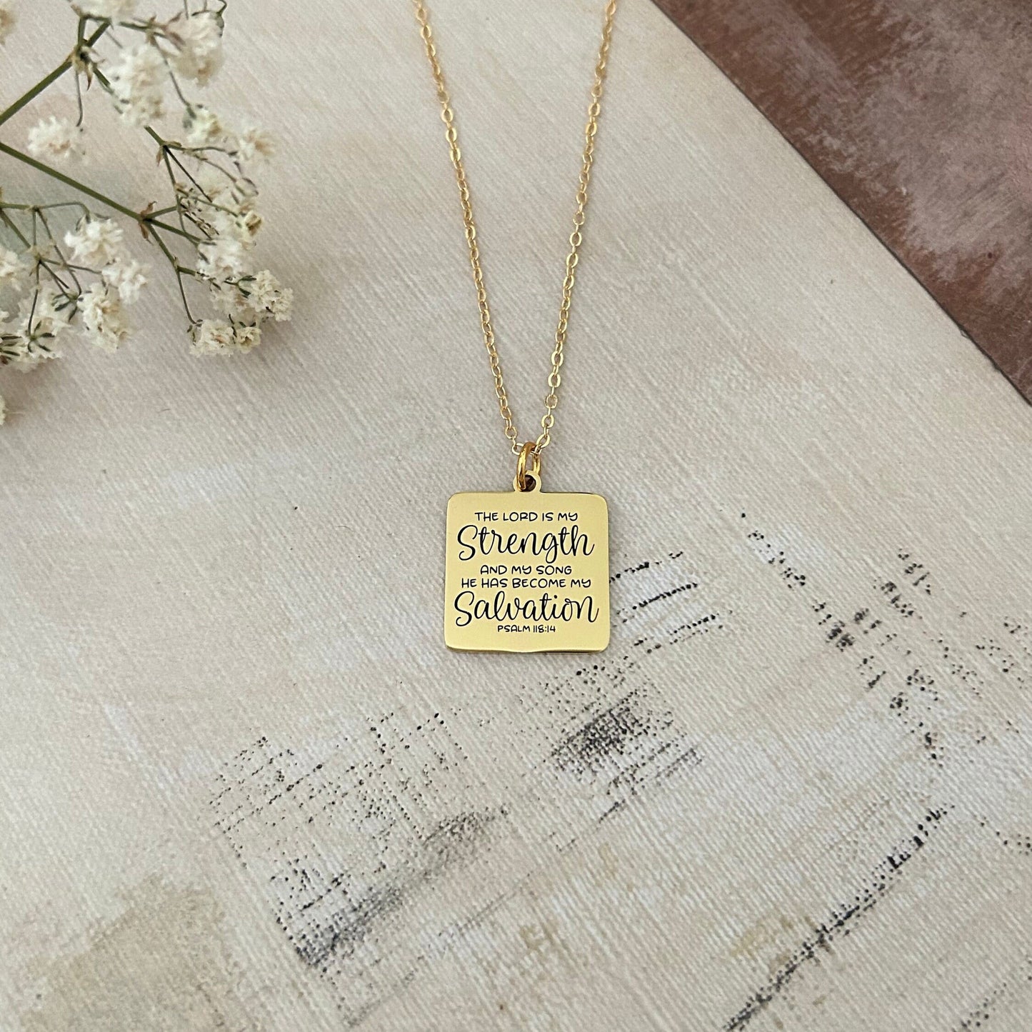 The Lord is My Strength Bible Verse Necklace, Psalm 118:14, Christian Faith Gifts, Scripture Jewelry, Mothers Day Gift, Prayer Necklace