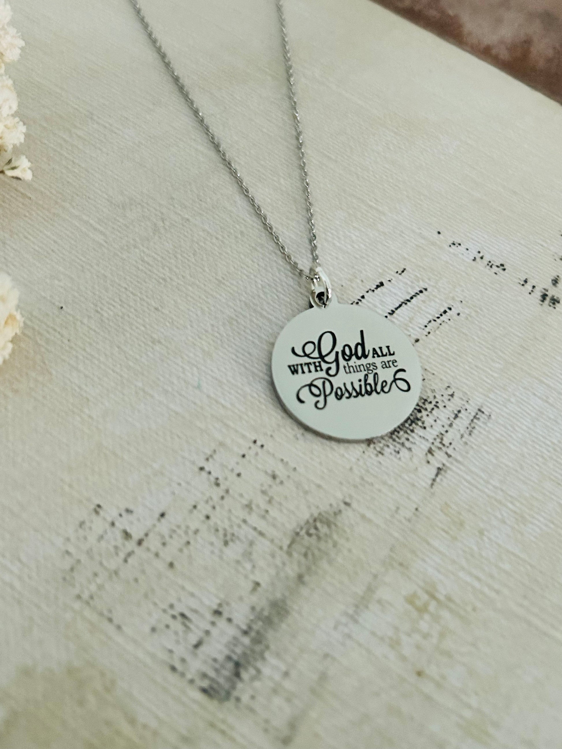 With God All Things are Possible Bible Verse Necklace, Christian Gifts, Scripture Jewelry, Faith Necklace, Gifts for Mom, Baptism,