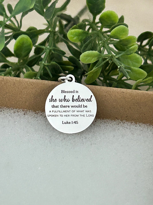 Blessed is She who believed Bible Verse Necklace, Christian Faith Gifts, Scripture Jewelry, Luke 1:45, Motivational Gifts, Gifts for Mom