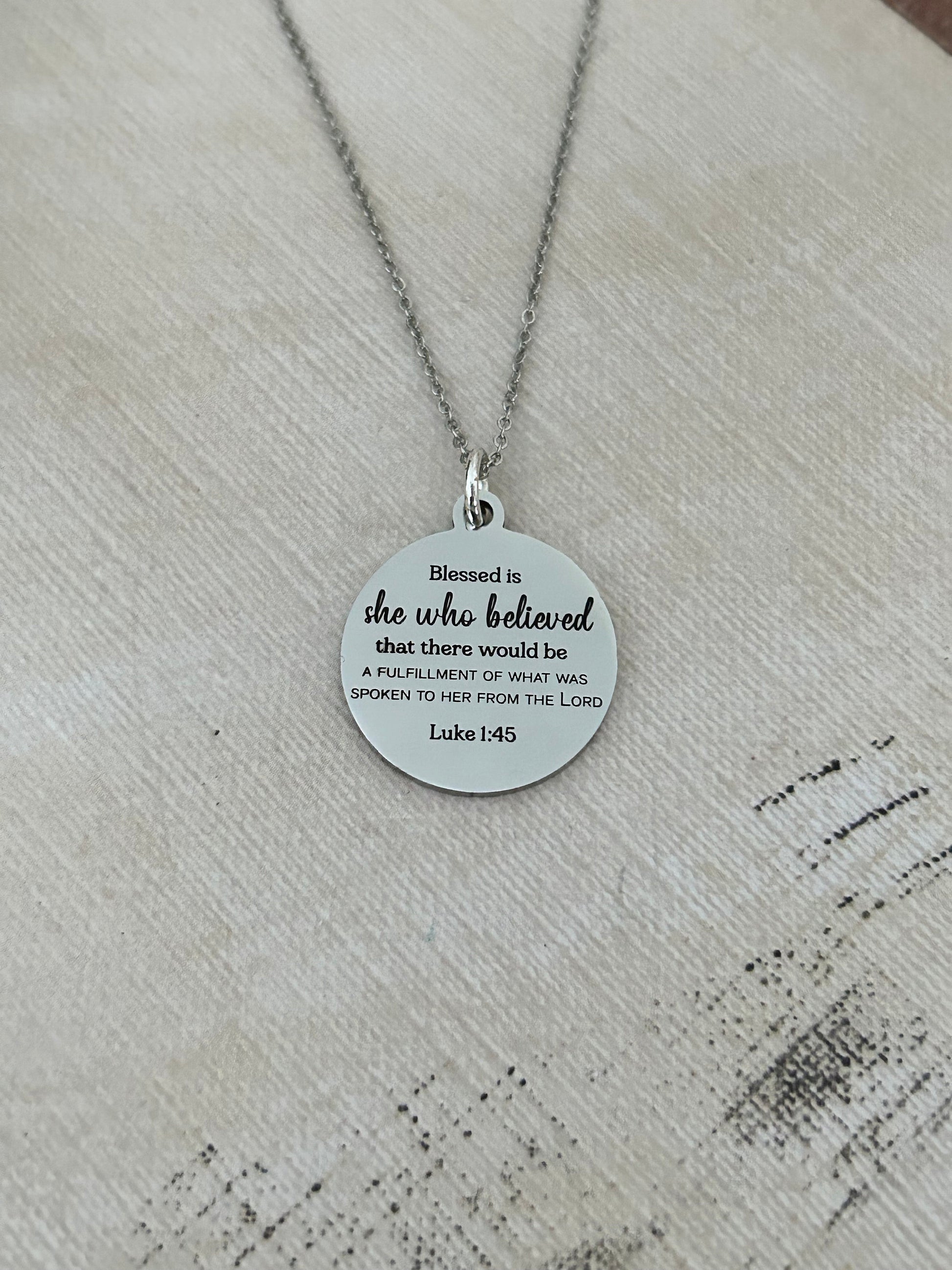 Blessed is She who believed Bible Verse Necklace, Christian Faith Gifts, Scripture Jewelry, Luke 1:45, Motivational Gifts, Gifts for Mom