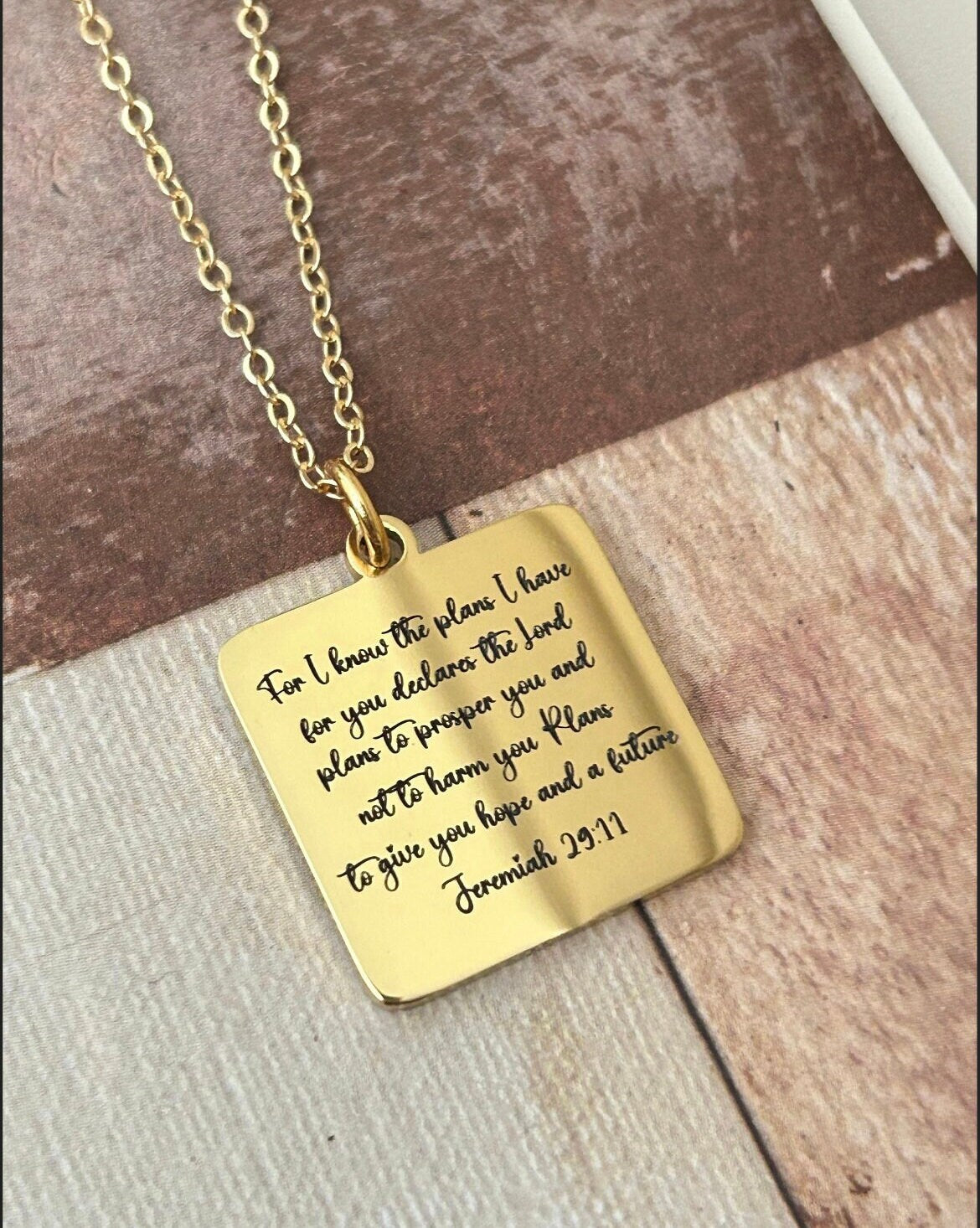 For I know the plans that I have for you Bible Verse Gold Necklace, Christian Jewelry Gifts, Jeremiah 29:11, Personalized Engraved Necklace