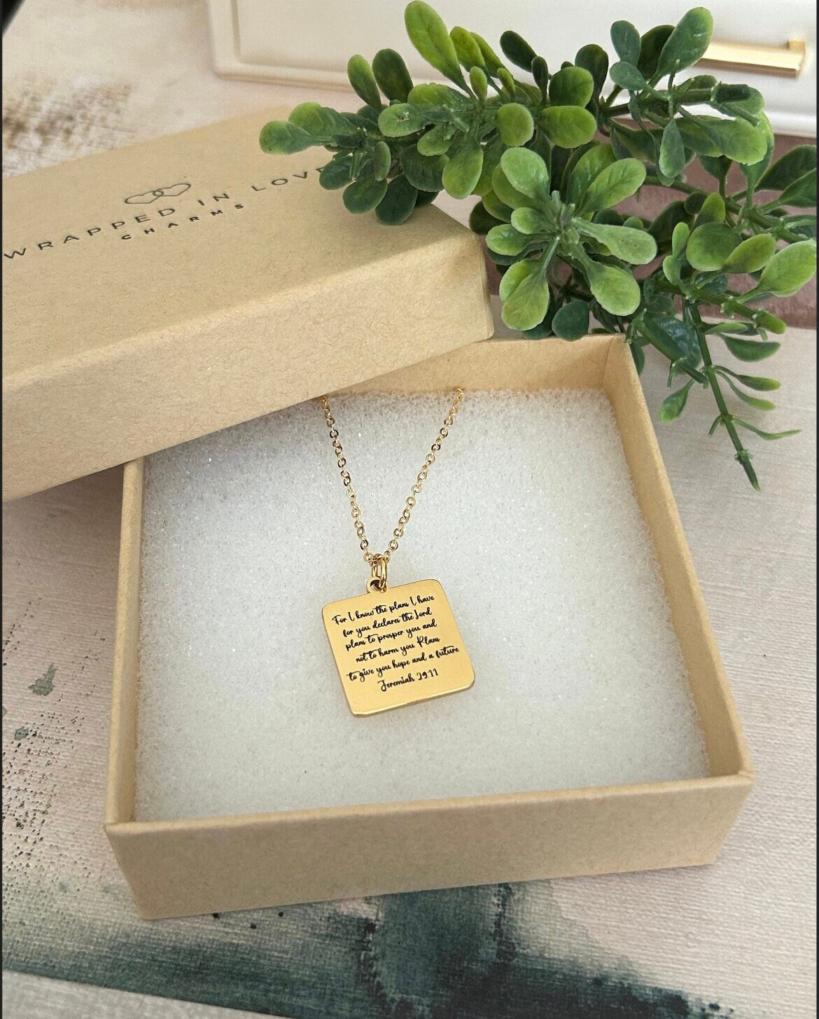 For I know the plans that I have for you Bible Verse Gold Necklace, Christian Jewelry Gifts, Jeremiah 29:11, Personalized Engraved Necklace