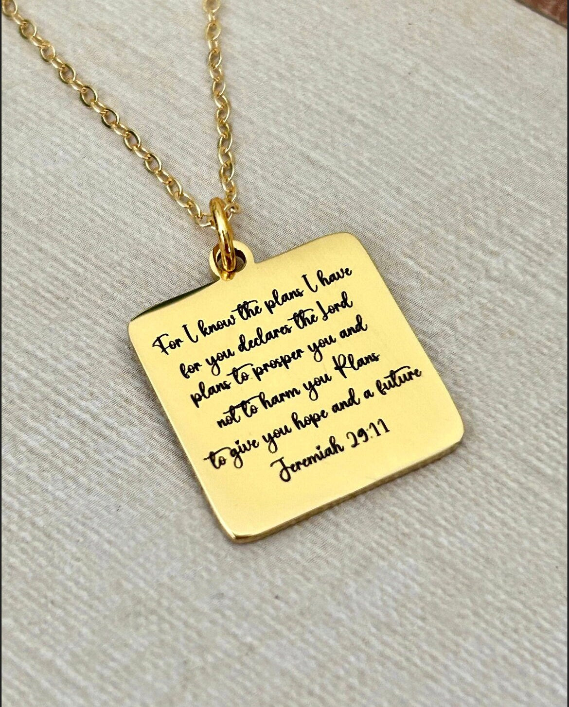 For I know the plans that I have for you Bible Verse Gold Necklace, Christian Jewelry Gifts, Jeremiah 29:11, Personalized Engraved Necklace