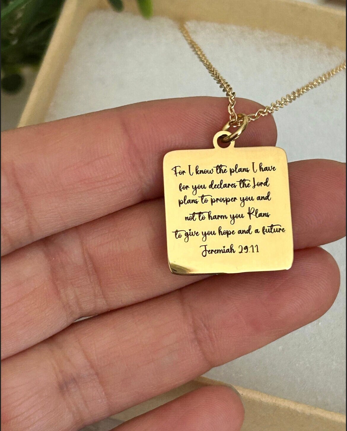 For I know the plans that I have for you Bible Verse Gold Necklace, Christian Jewelry Gifts, Jeremiah 29:11, Personalized Engraved Necklace