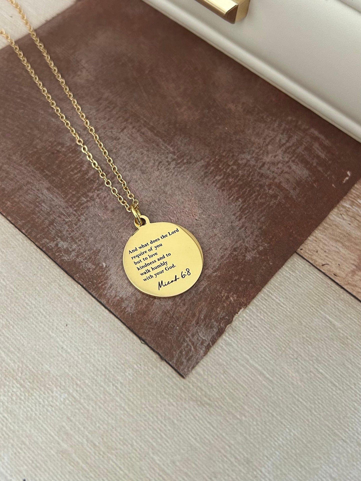 And what does the Lord require Bible Verse Necklace, Micah 6:8, Christian Gifts, Scripture jewelry Personalized engraved, 16K Gold plated