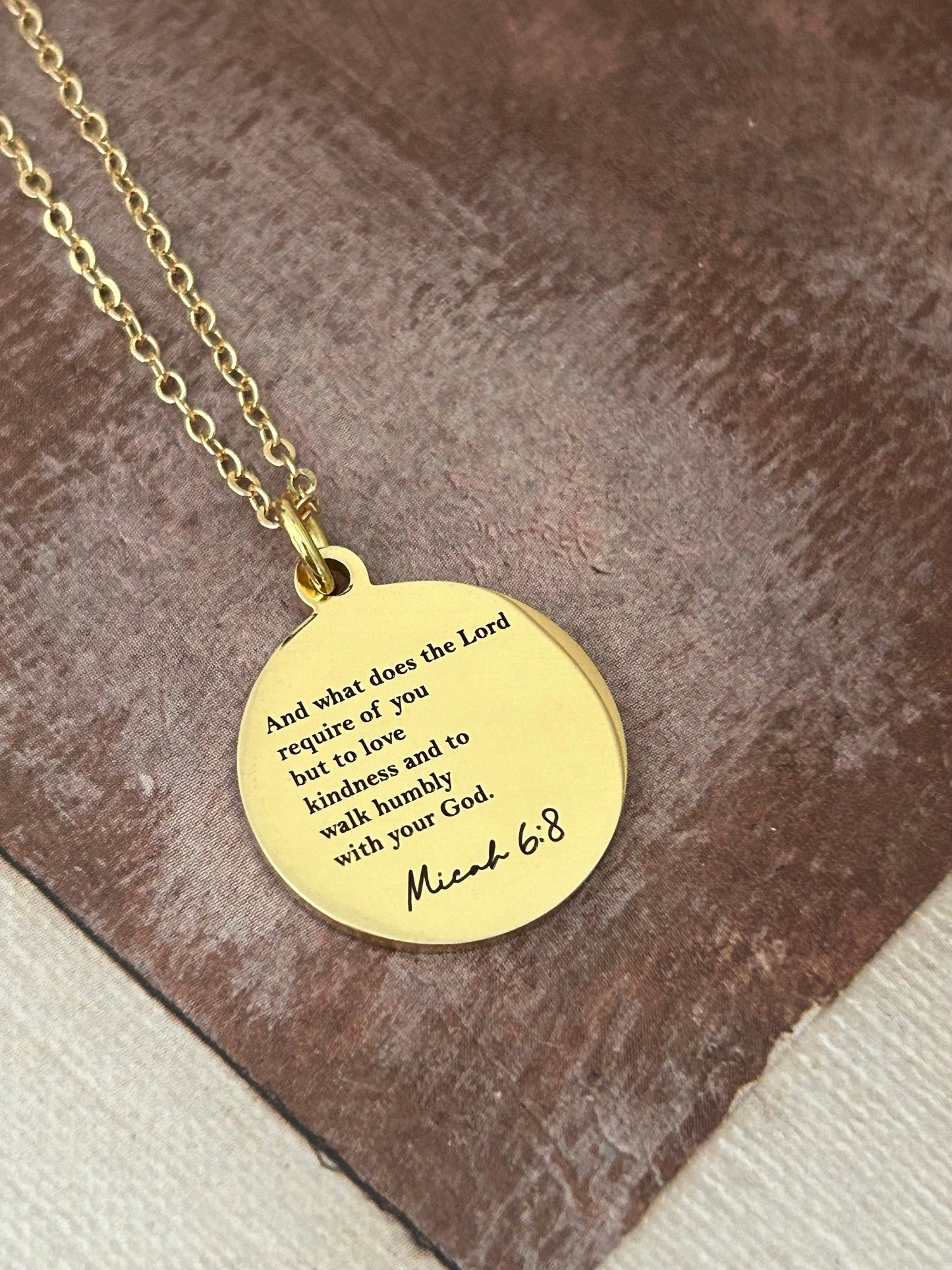 And what does the Lord require Bible Verse Necklace, Micah 6:8, Christian Gifts, Scripture jewelry Personalized engraved, 16K Gold plated