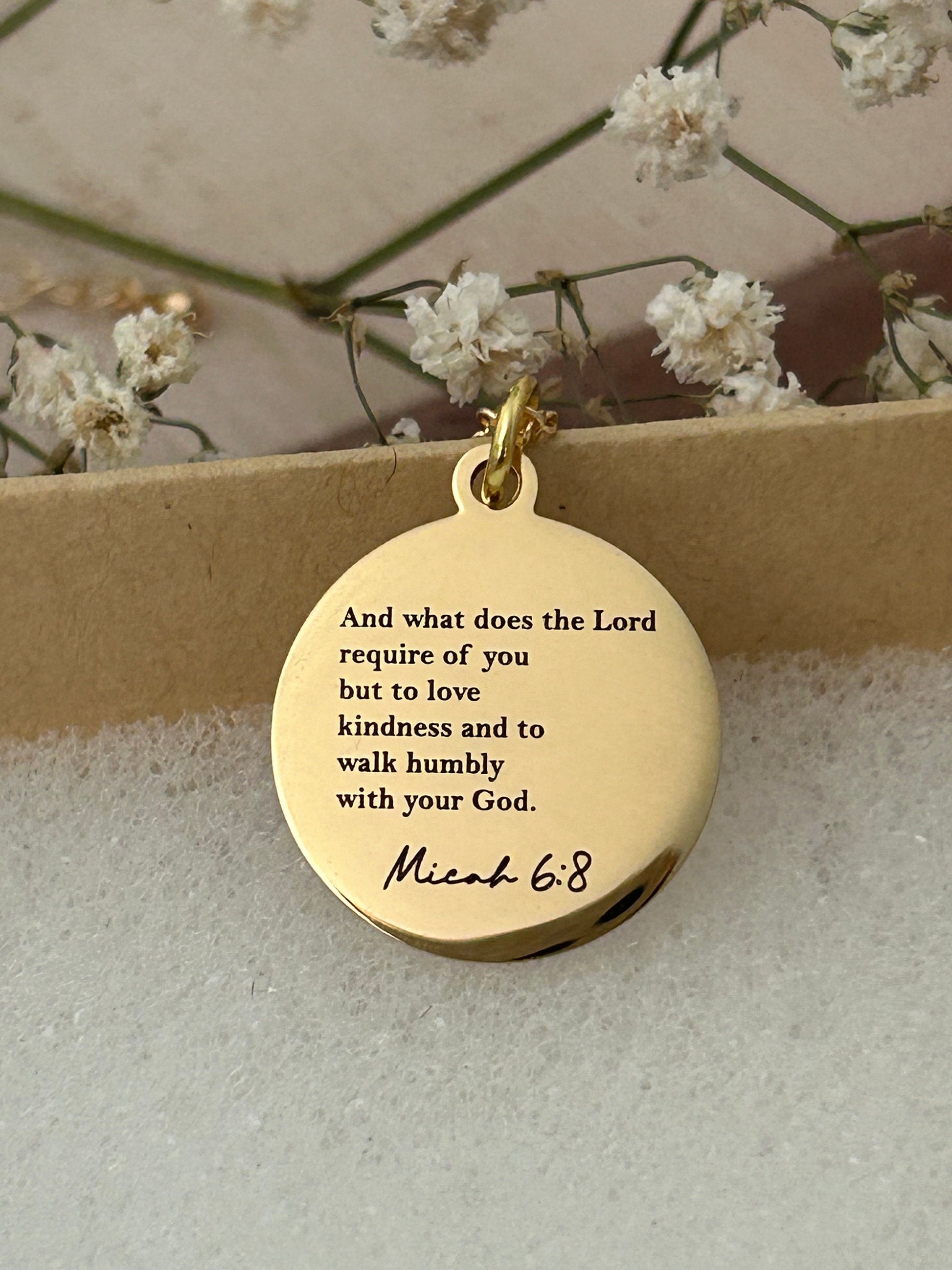 And what does the Lord require Bible Verse Necklace, Micah 6:8, Christian Gifts, Scripture jewelry Personalized engraved, 16K Gold plated