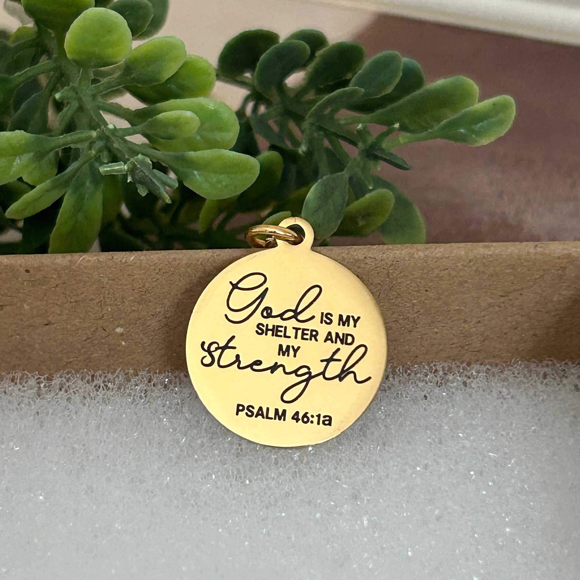 God is My Shelter and my Strength Bible Verse Necklace, Psalm 46:1, Christian Jewelry Gifts, Scripture Pendant Charms, 16K Gold Plated