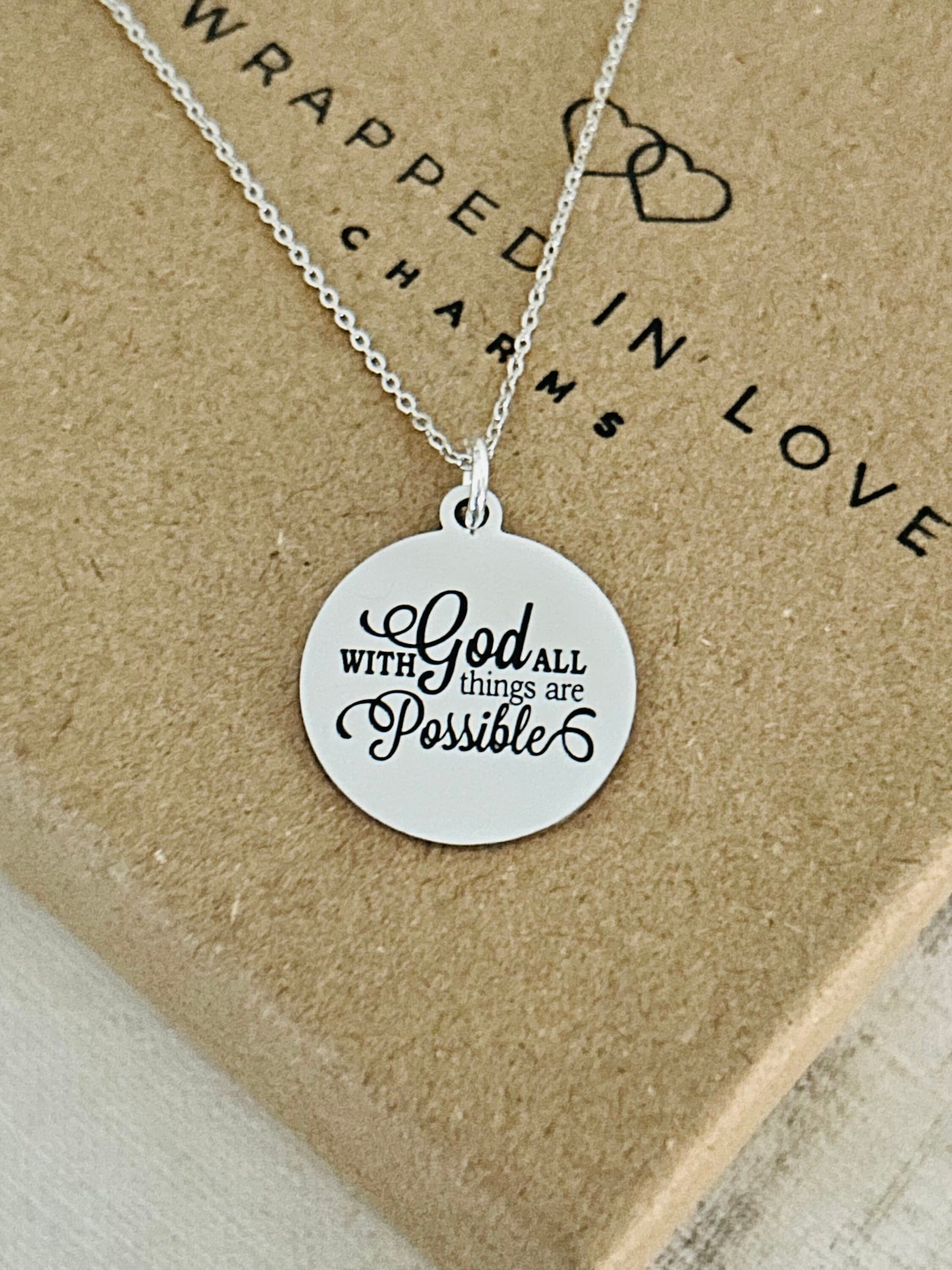 With God All Things are Possible Bible Verse Necklace, Christian Gifts, Scripture Jewelry, Faith Necklace, Gifts for Mom, Baptism,