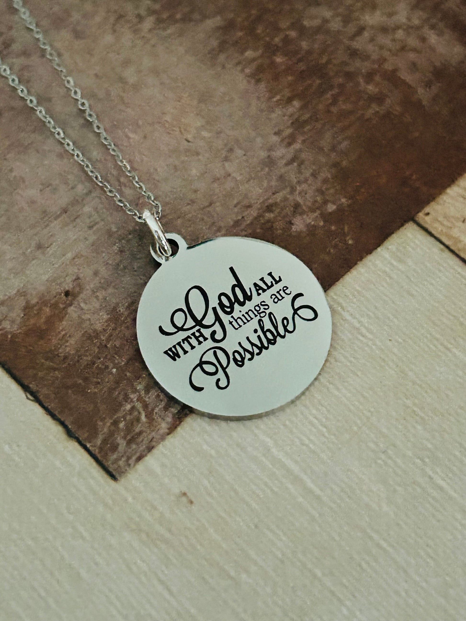 With God All Things are Possible Bible Verse Necklace, Christian Gifts, Scripture Jewelry, Faith Necklace, Gifts for Mom, Baptism,