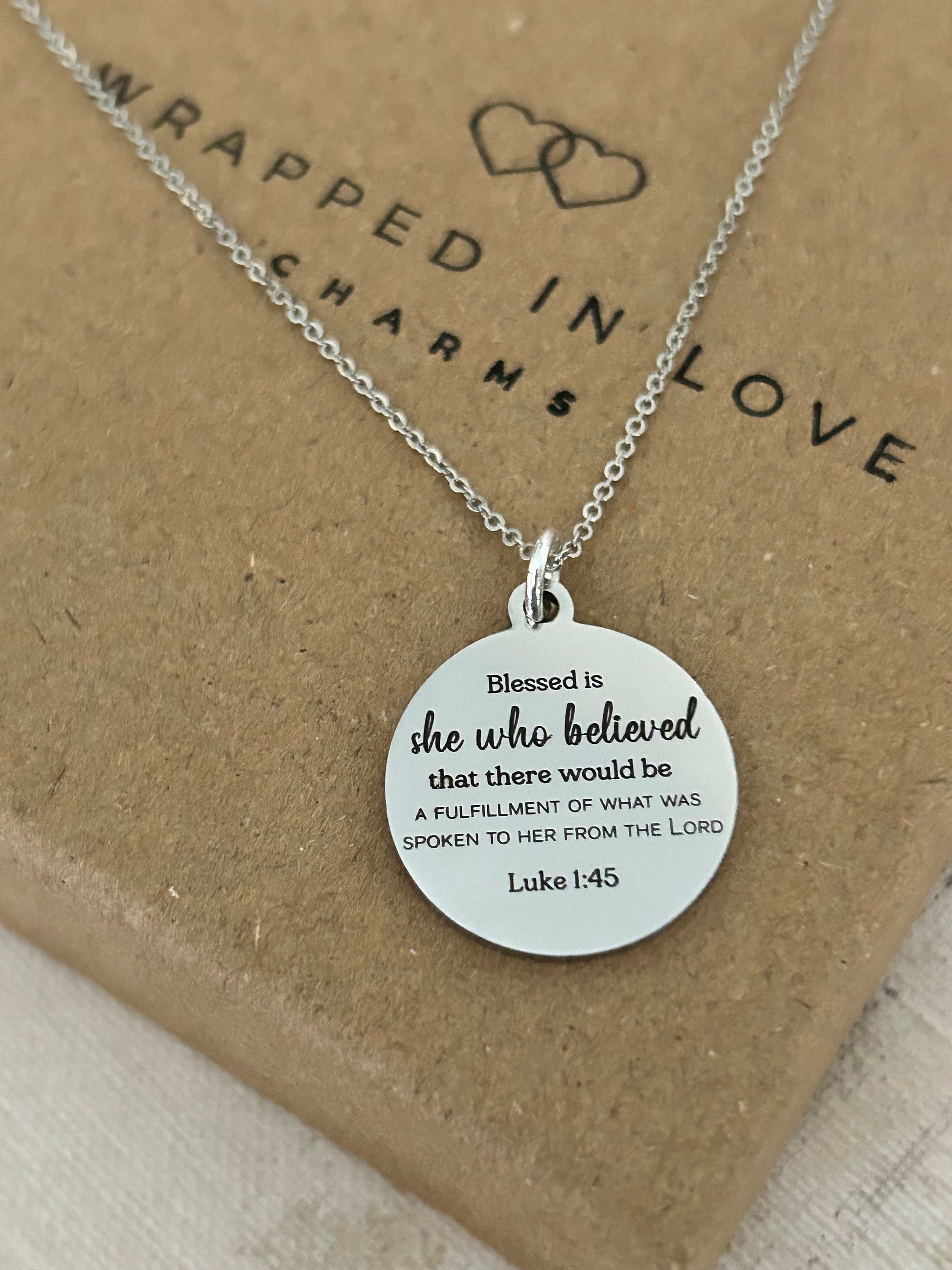 Blessed is She who believed Bible Verse Necklace, Christian Faith Gifts, Scripture Jewelry, Luke 1:45, Motivational Gifts, Gifts for Mom