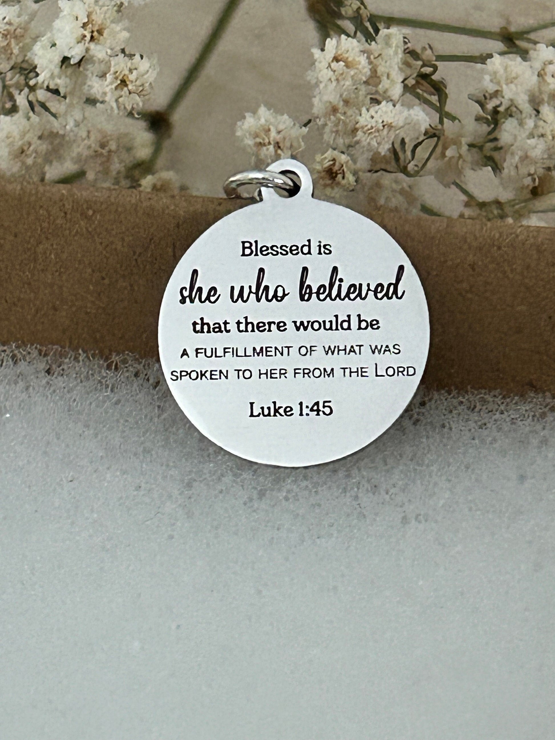 Blessed is She who believed Bible Verse Necklace, Christian Faith Gifts, Scripture Jewelry, Luke 1:45, Motivational Gifts, Gifts for Mom