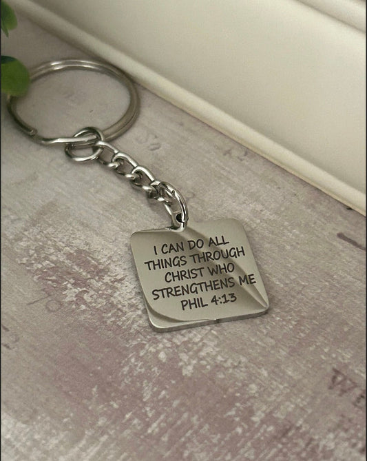 Personalized Bible Verse Square or Disc keychain , Christian Jewelry, Faith jewelry , Scripture Quote Pendant, Baptism, Christian Gifts