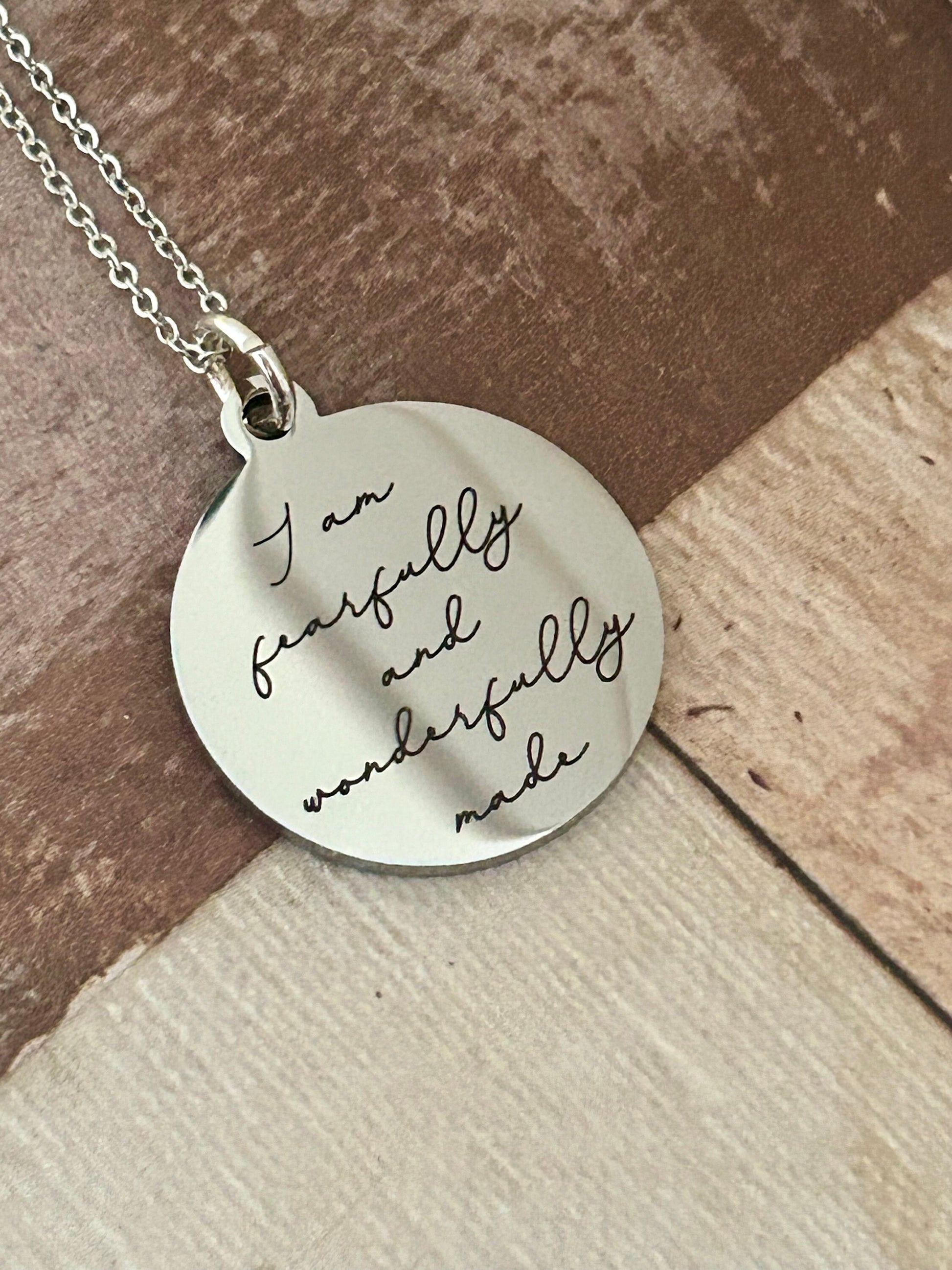 I am Fearfully and Wonderfully made Silver bible verse Necklace, Christian Gifts, Scripture Jewelry, gifts for Mom, Psalm 139:1