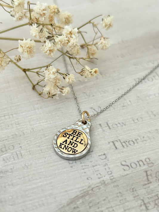 Be Still and Know Bible Verse Necklace, Dainty Silver Necklace, Scripture Jewelry, Christian Gifts, Motivational Charms, Baptism, Easter