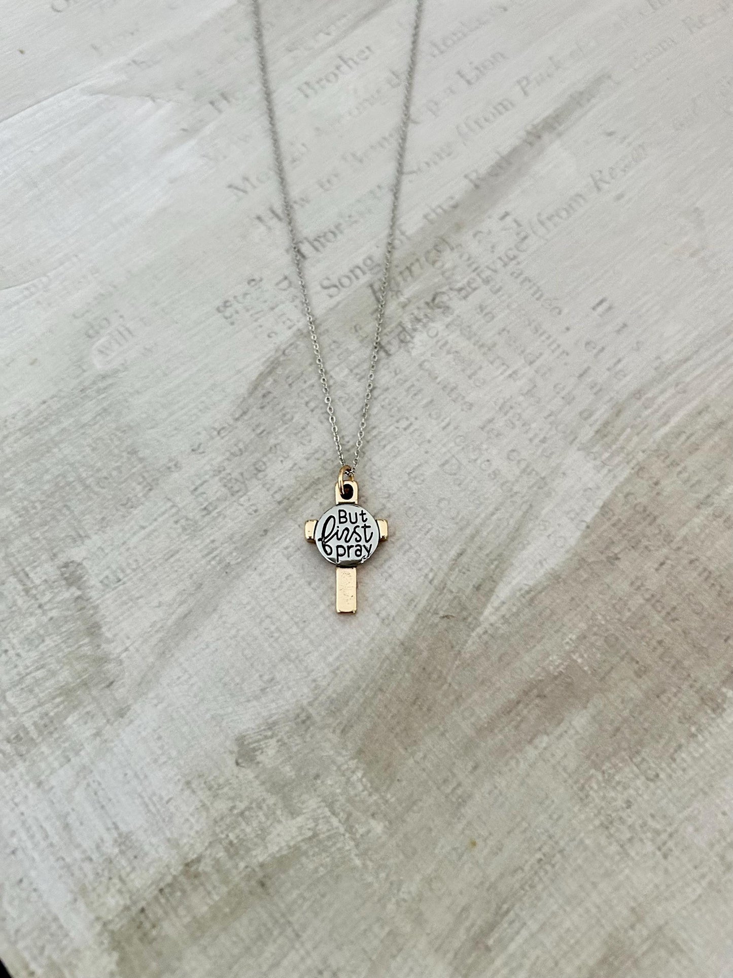 Pray Silver Cross Necklace, Christian Gifts, But First Pray Pendant Charm, Baptism Gift, Easter, Bible Verse Jewelry, Scripture Necklace