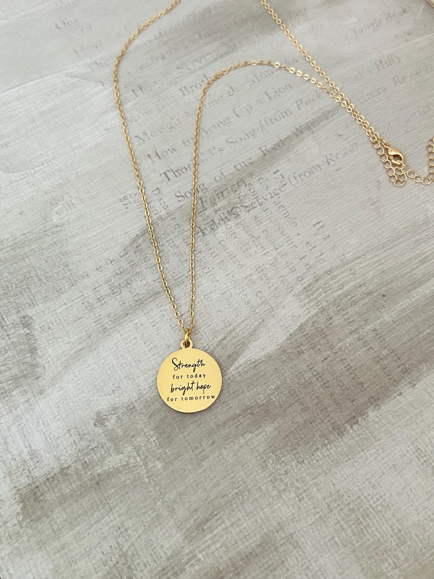 Gold Plated Inspirational Necklace: Personalized Christian Gift Strength for today Bright hope for Tomorrow
