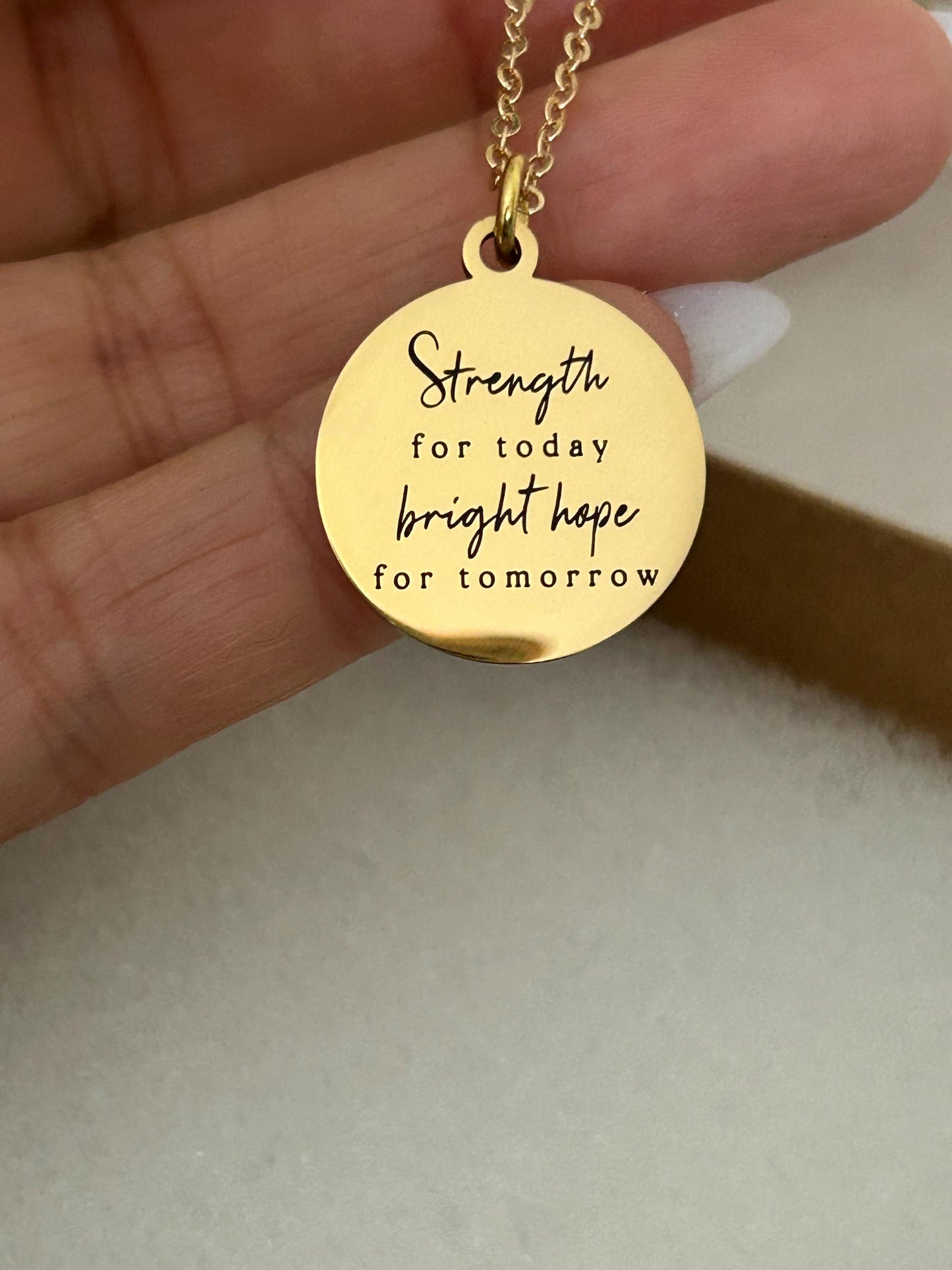 Gold Plated Inspirational Necklace: Personalized Christian Gift Strength for today Bright hope for Tomorrow