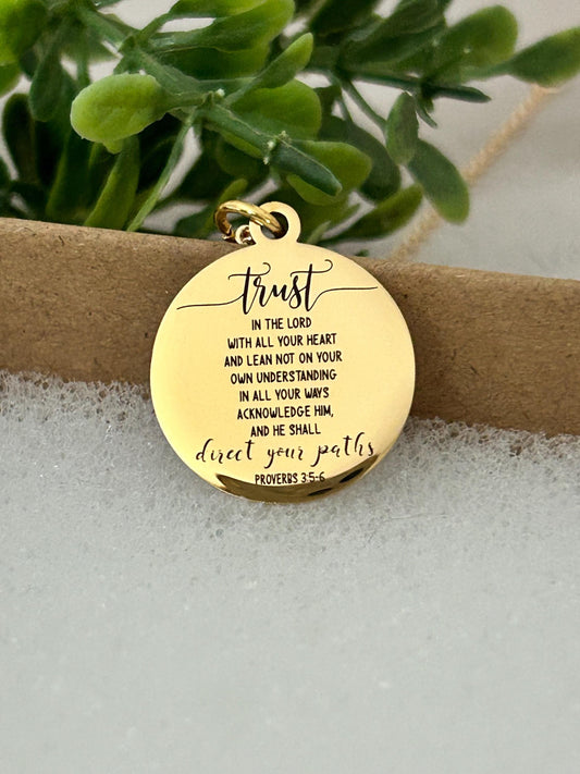 Trust in The Lord Bible Verse Necklace, Proverbs 3:5, Christian Gifts, Scripture Jewelry, Gifts for Mom, Motivational Gifts, Faith Charms
