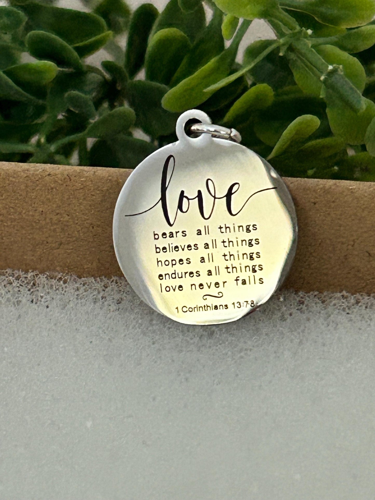 Love Never Fails Bible Verse silver Necklace, Christian Gifts, Scripture Necklace, Wedding Gift, Love Jewelry, Corinthians 13:7-8