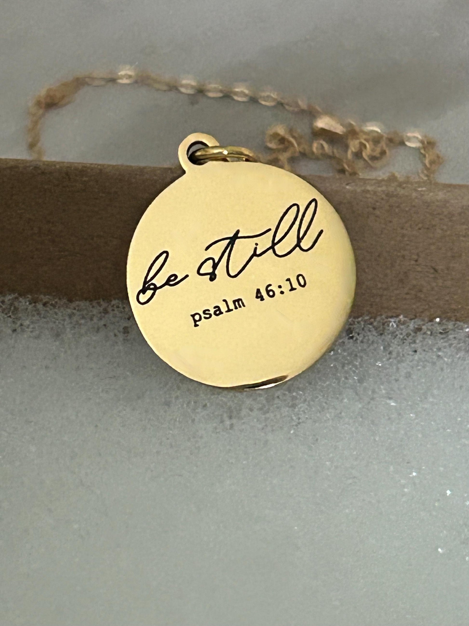 Be Still Bible Verse Gold Necklace, Psalm 46:10, 16K Gold Plated, Christian Gifts, Scripture Jewelry, Mothers Day Gift, Faith Necklace