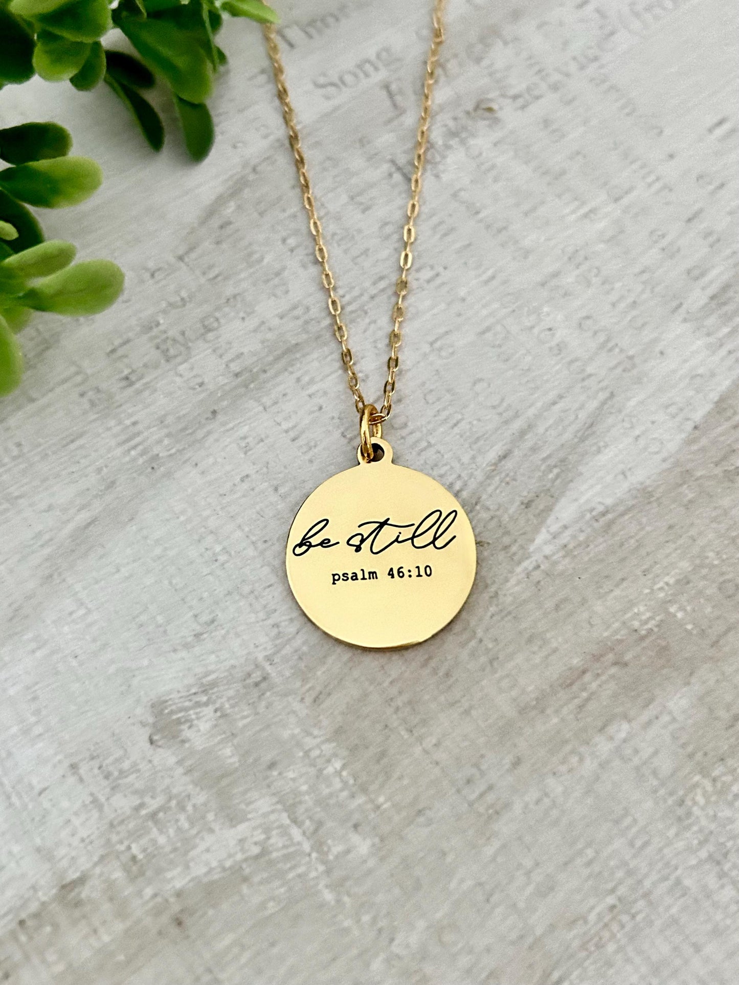 Be Still Bible Verse Gold Necklace, Psalm 46:10, 16K Gold Plated, Christian Gifts, Scripture Jewelry, Mothers Day Gift, Faith Necklace