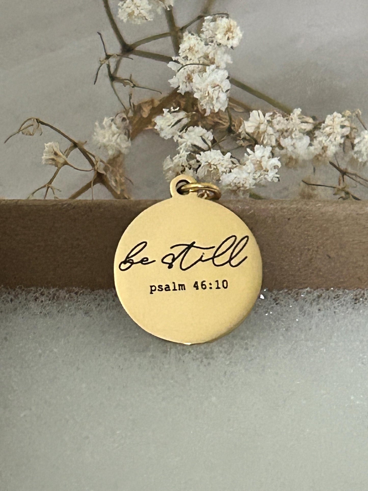 Be Still Bible Verse Gold Necklace, Psalm 46:10, 16K Gold Plated, Christian Gifts, Scripture Jewelry, Mothers Day Gift, Faith Necklace