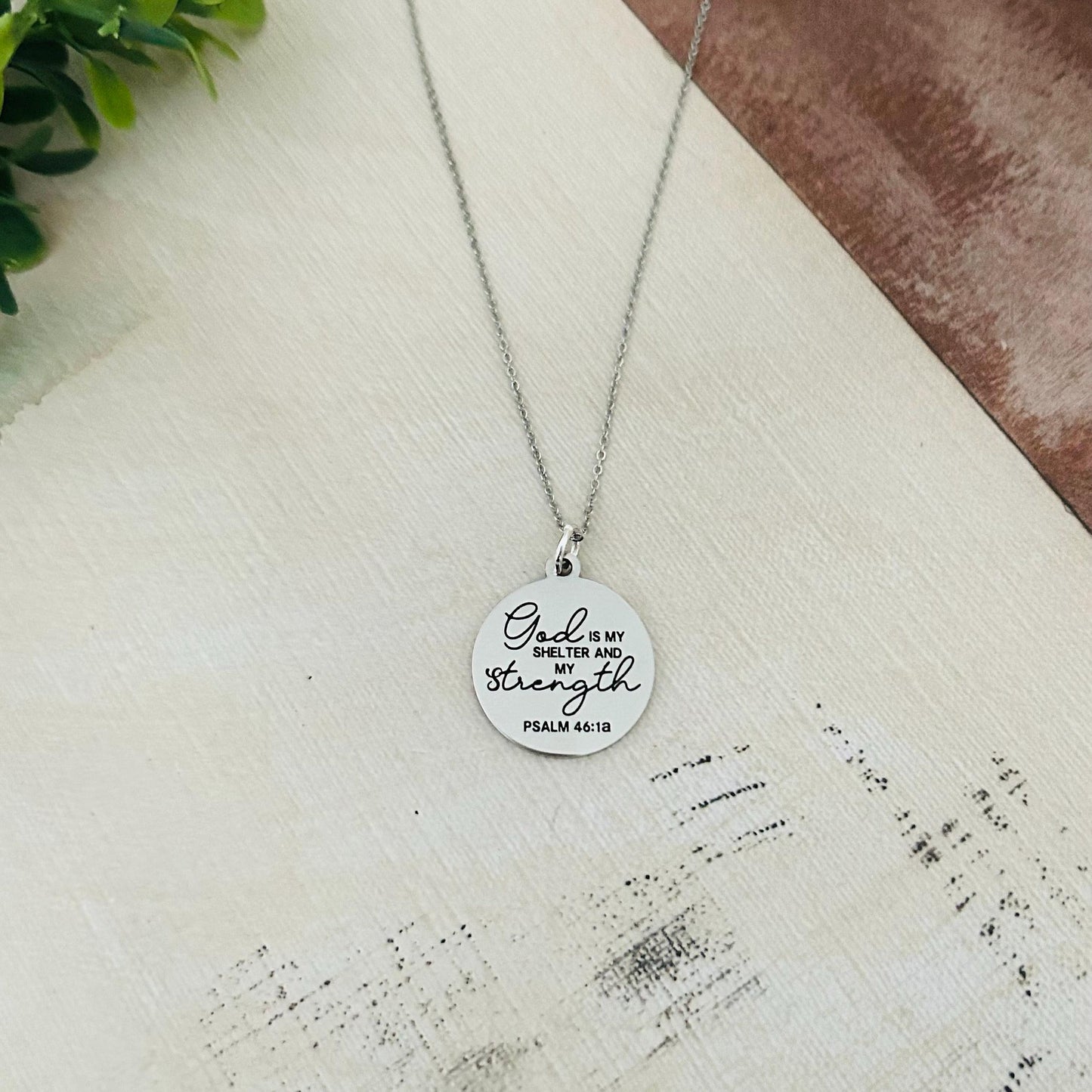 God is My Shelter and my Strength Bible Verse silver Necklace, Psalm 46:1, Christian Jewelry Gifts, Scripture Personalized engraved Necklace