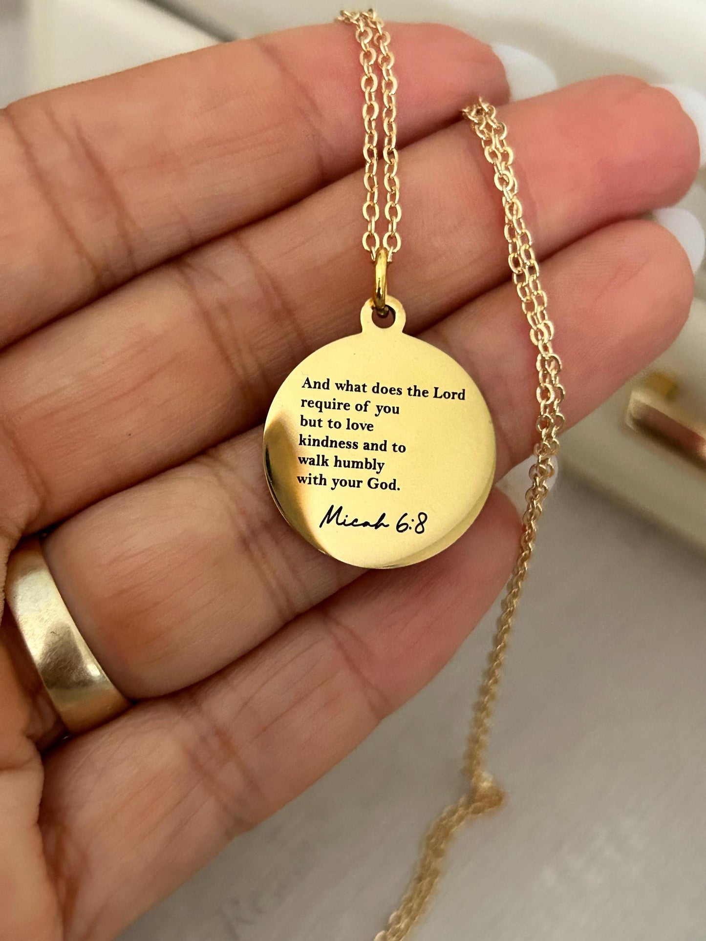 And what does the Lord require Bible Verse Necklace, Micah 6:8, Christian Gifts, Scripture jewelry Personalized engraved, 16K Gold plated