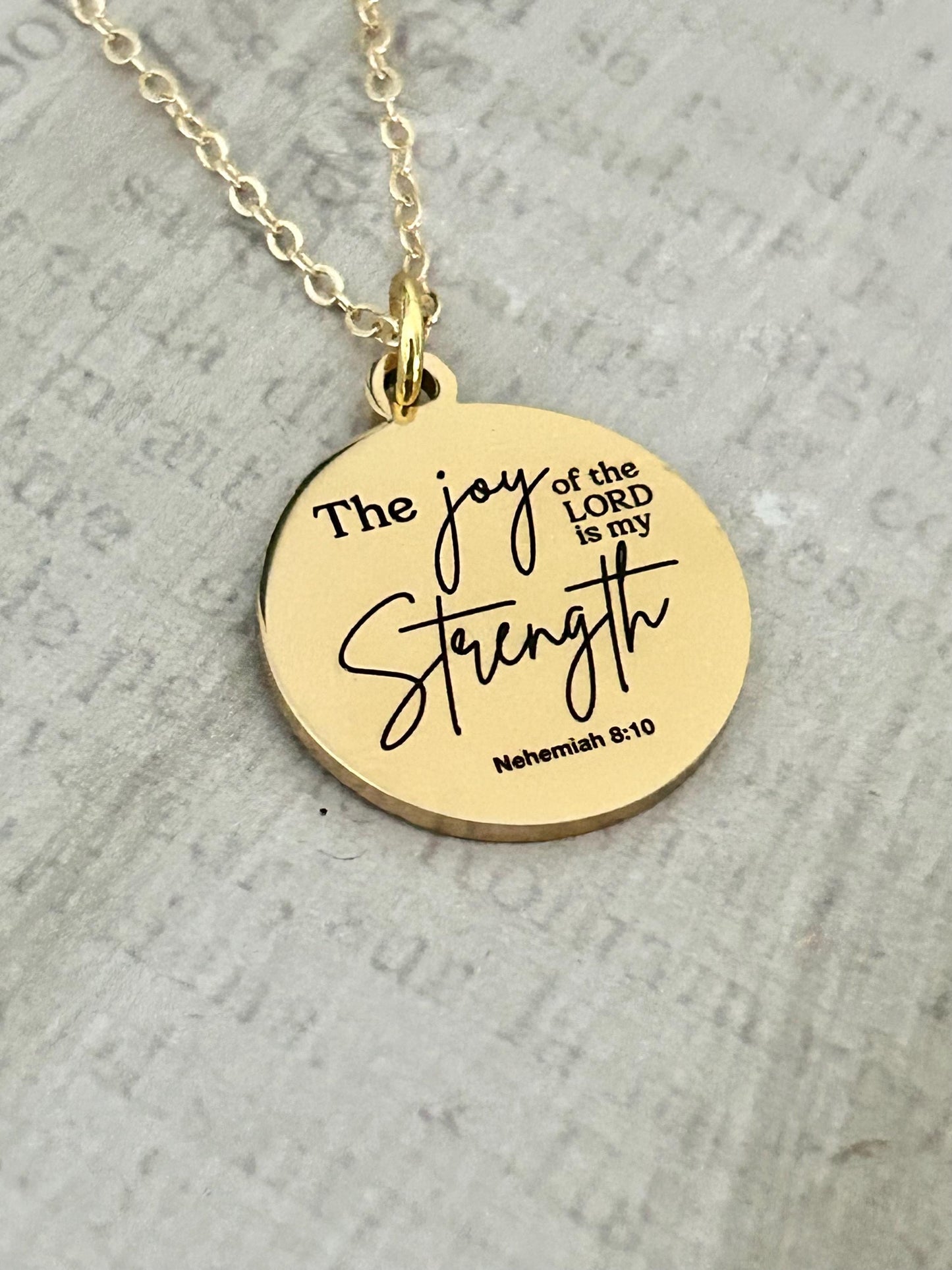 The Joy of The Lord is My Strength Christian Necklace, Bible Verse Jewelry, Christian Gifts, Motivational Gifts, Baptism, Scripture Charms