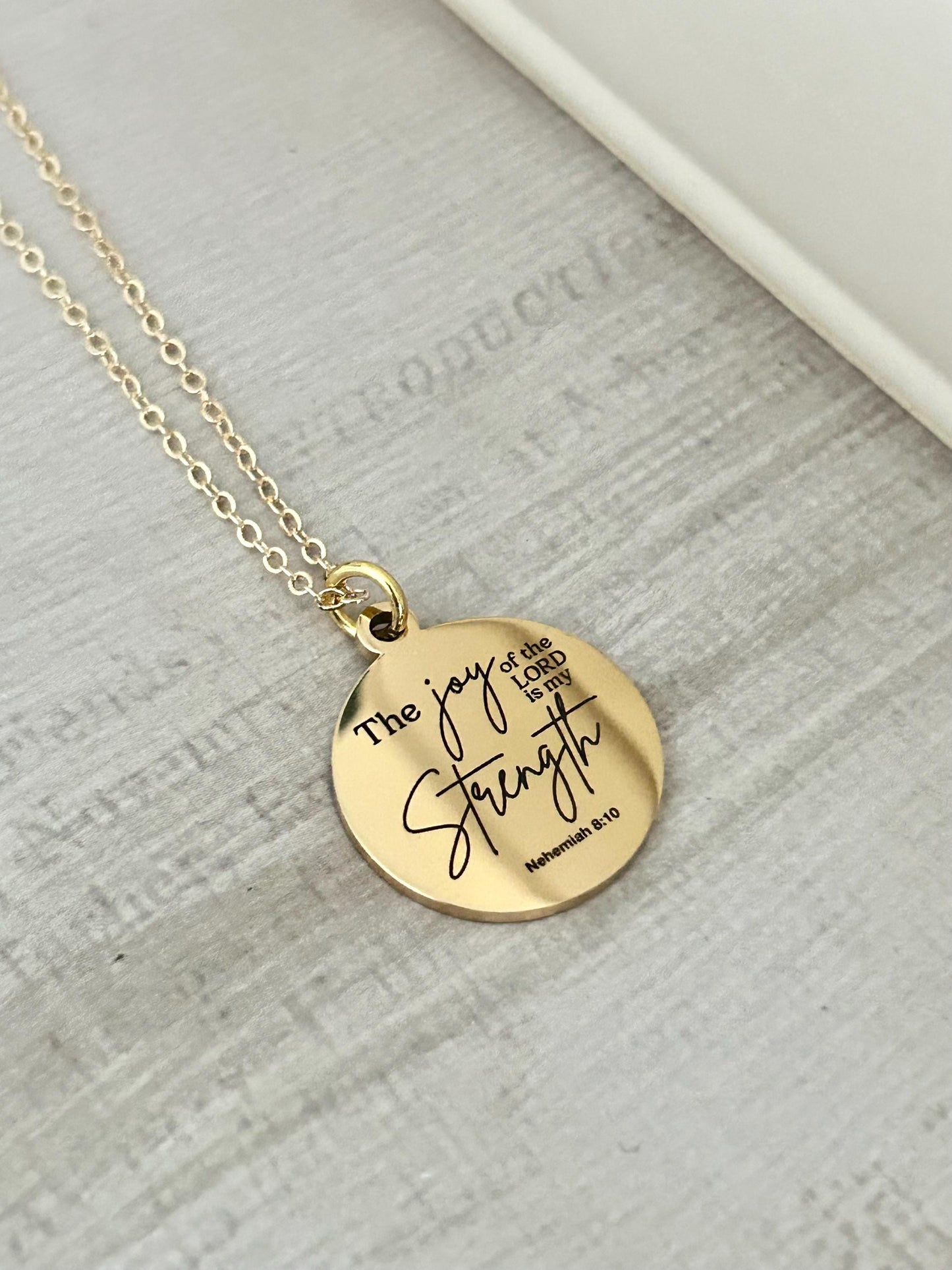 The Joy of The Lord is My Strength Christian Necklace, Bible Verse Jewelry, Christian Gifts, Motivational Gifts, Baptism, Scripture Charms